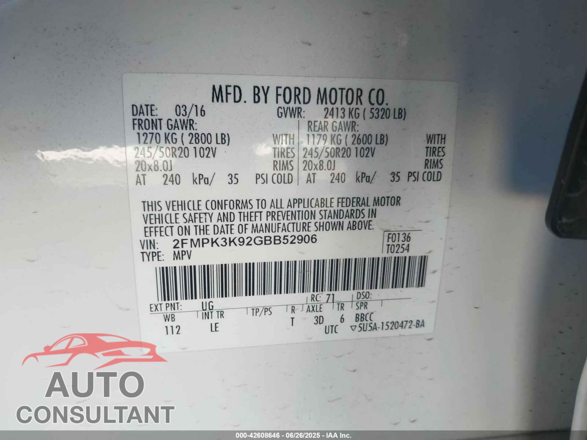 FORD EDGE 2016 - 2FMPK3K92GBB52906