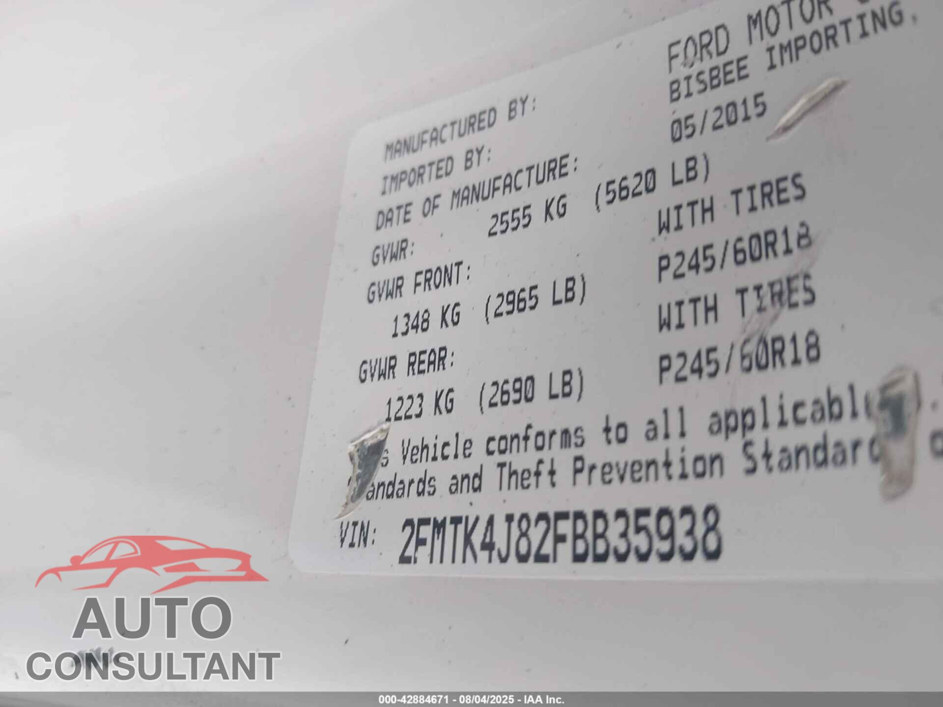 FORD EDGE 2015 - 2FMTK4J82FBB35938