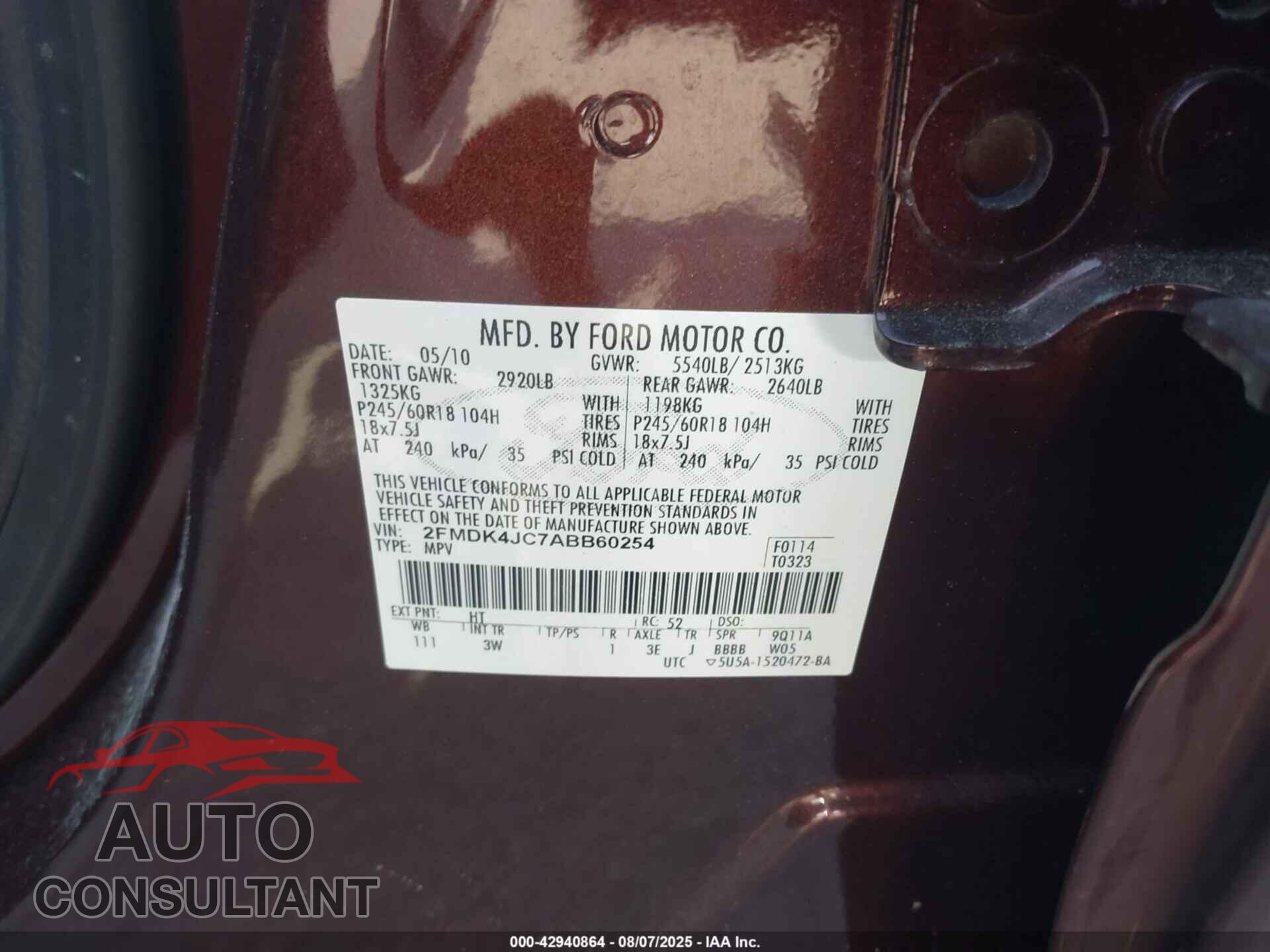 FORD EDGE 2010 - 2FMDK4JC7ABB60254