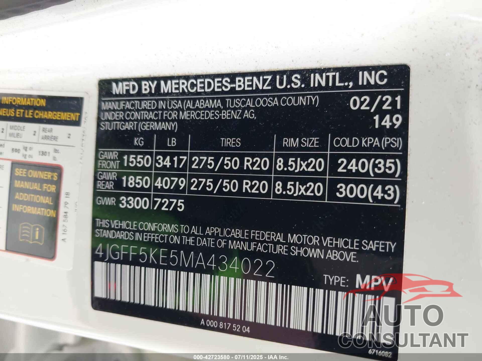 MERCEDES-BENZ GLS 450 2021 - 4JGFF5KE5MA434022