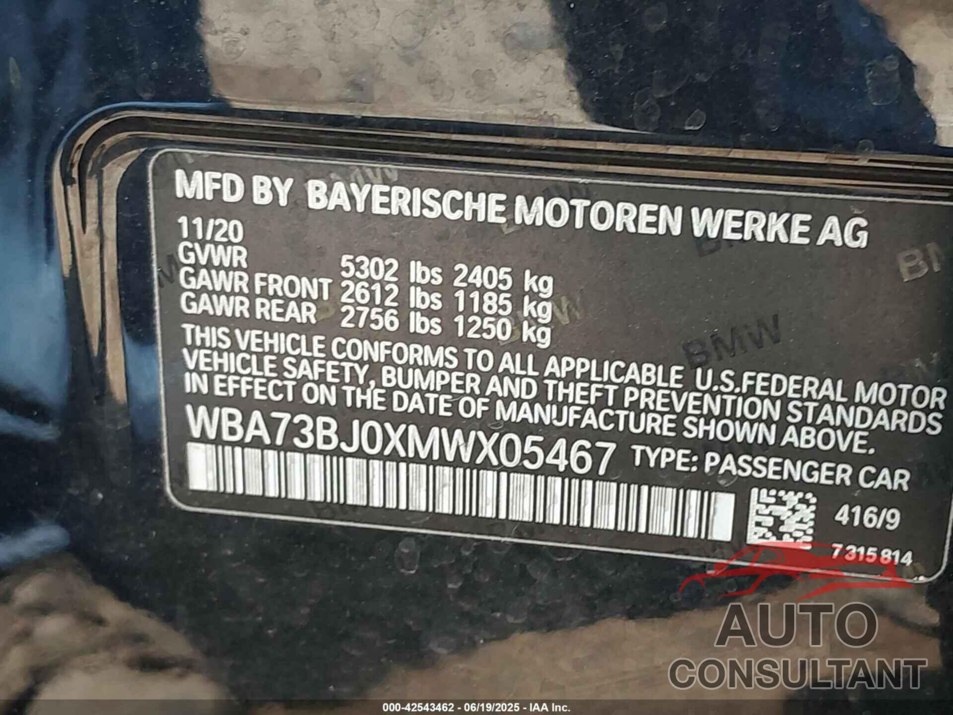 BMW 540I 2021 - WBA73BJ0XMWX05467