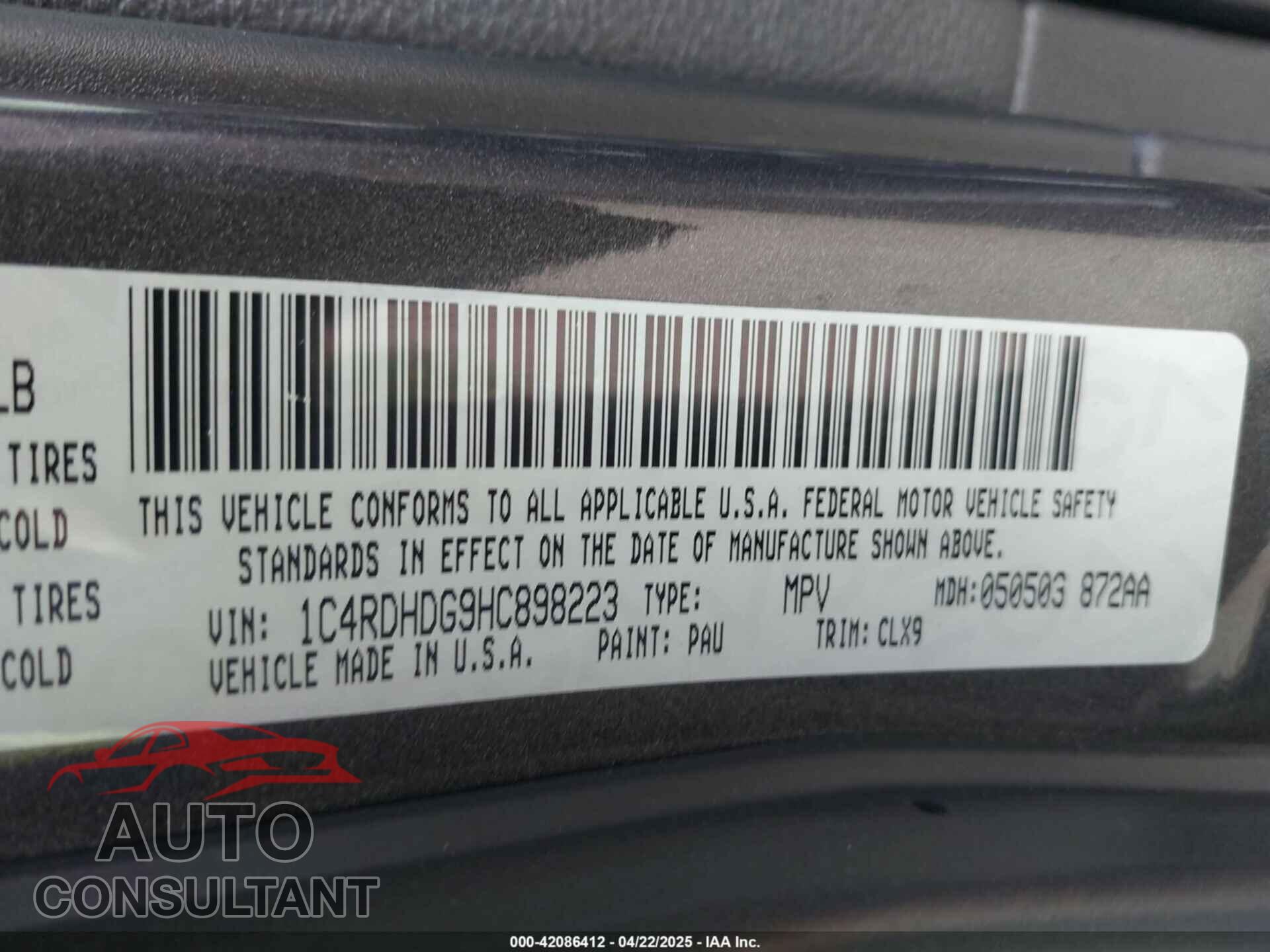 DODGE DURANGO 2017 - 1C4RDHDG9HC898223