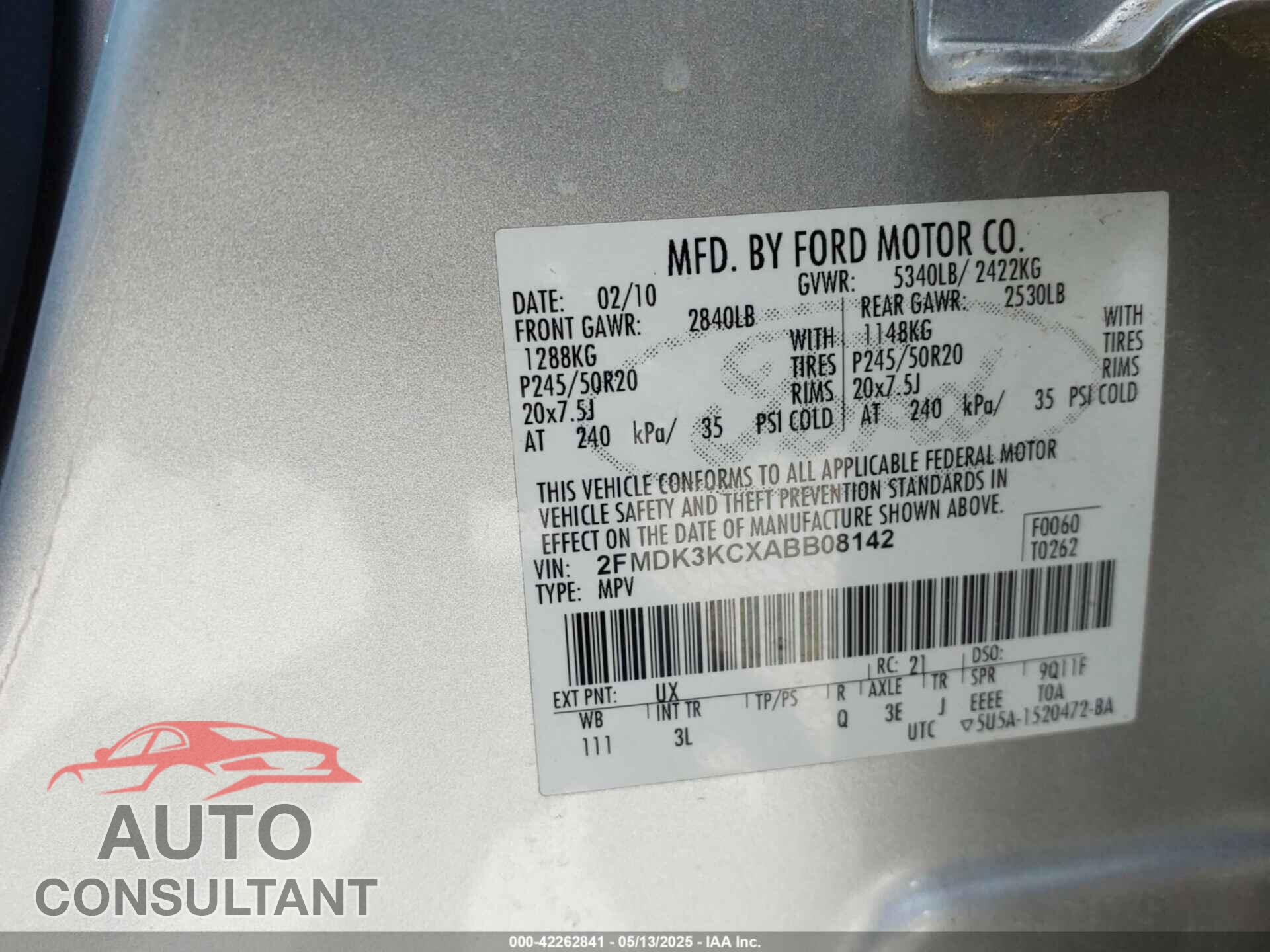 FORD EDGE 2010 - 2FMDK3KCXABB08142