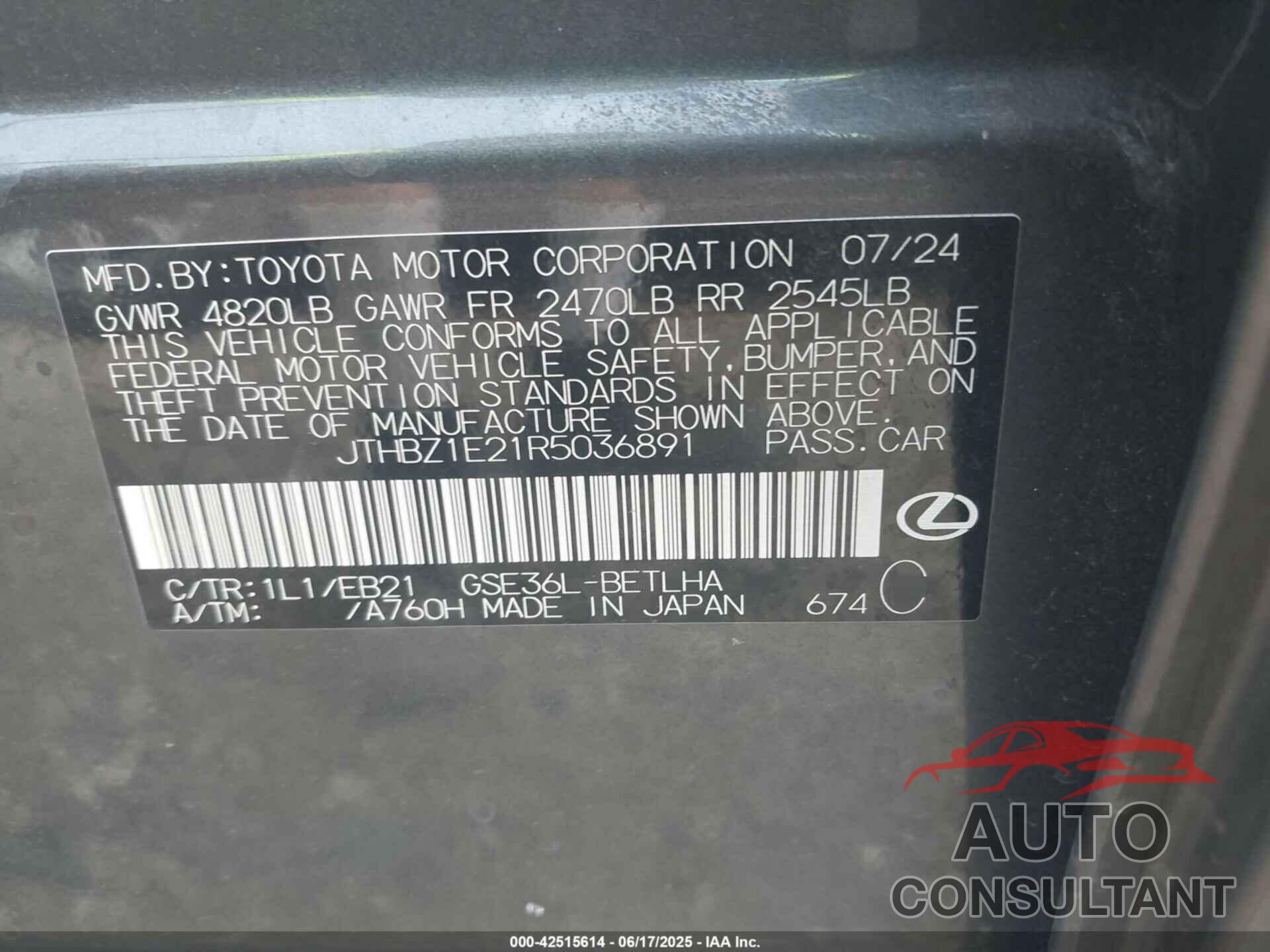 LEXUS IS 350 2024 - JTHBZ1E21R5036891