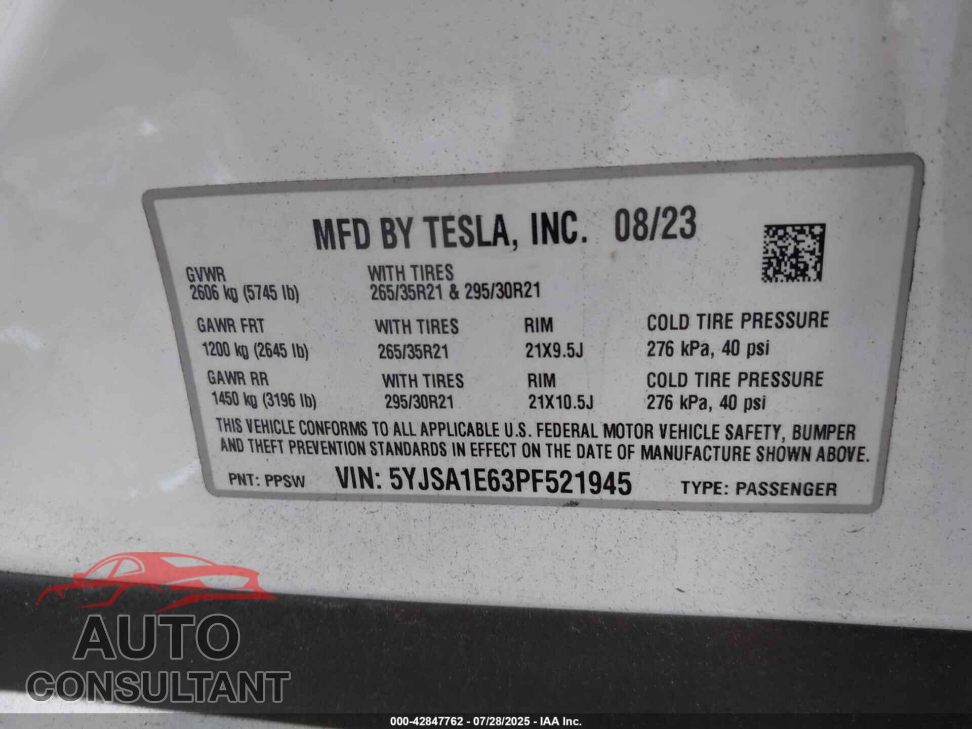 TESLA MODEL S 2023 - 5YJSA1E63PF521945