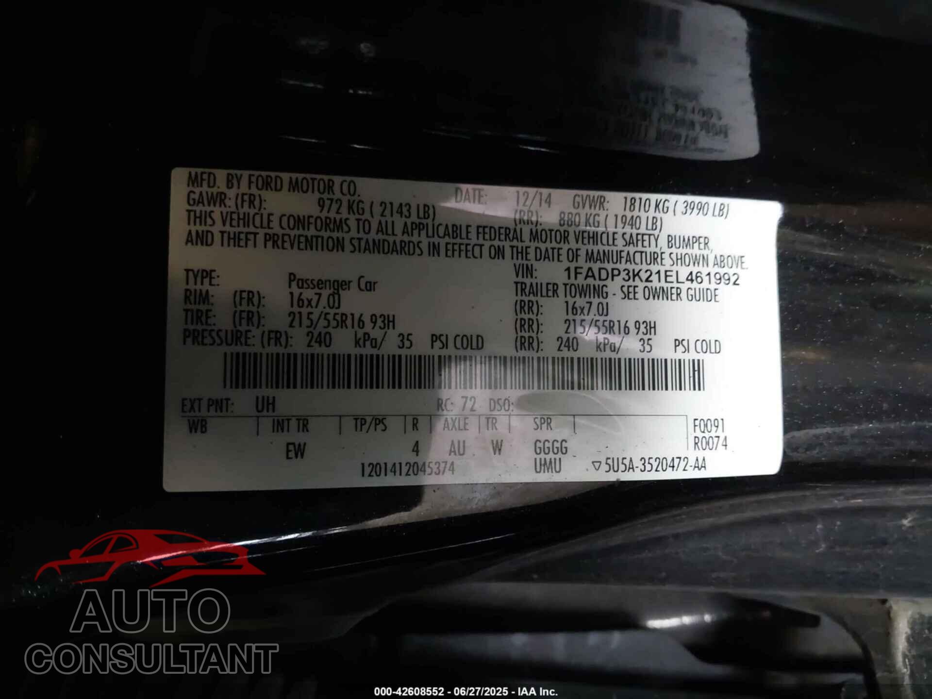 FORD FOCUS 2014 - 1FADP3K21EL461992