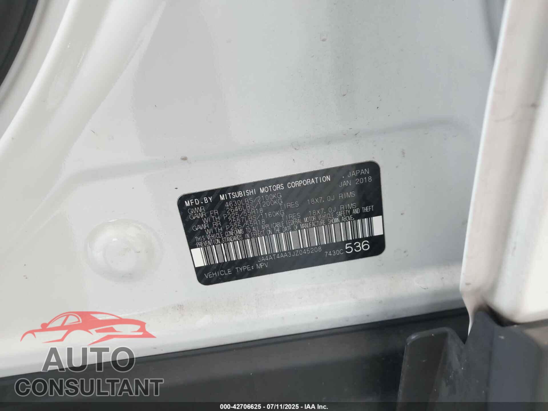MITSUBISHI ECLIPSE CROSS 2018 - JA4AT4AA3JZ045208