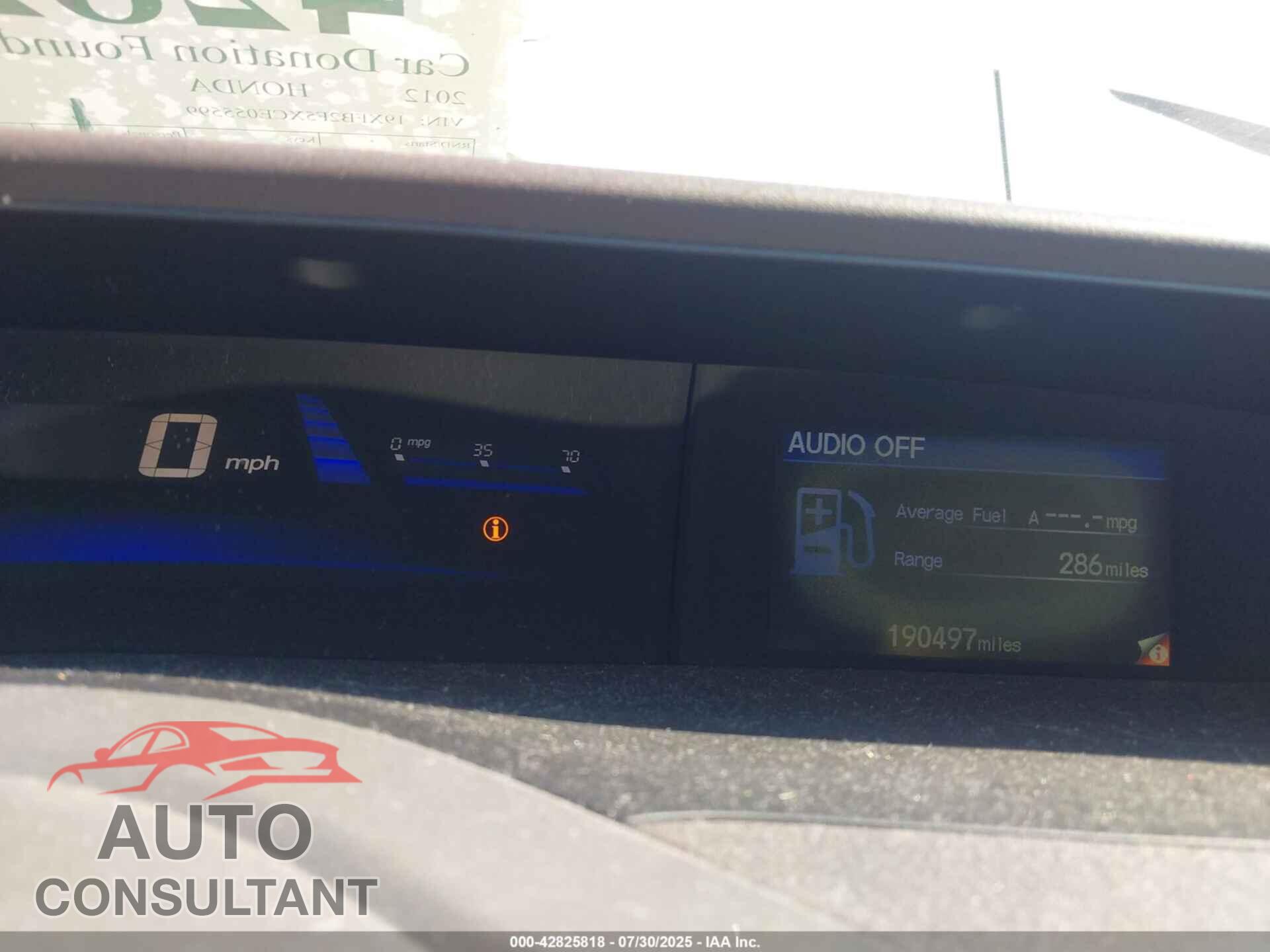 HONDA CIVIC 2012 - 19XFB2F5XCE055599
