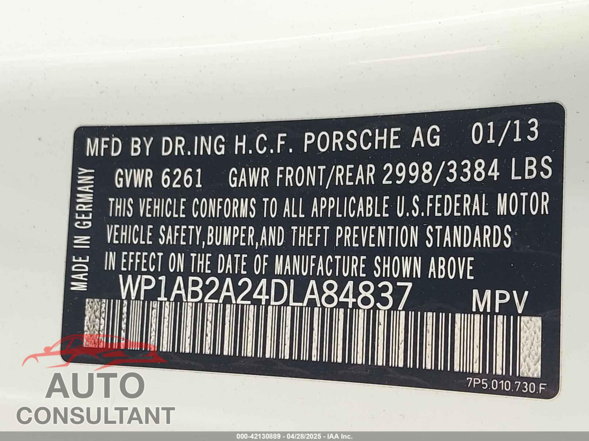 PORSCHE CAYENNE 2013 - WP1AB2A24DLA84837