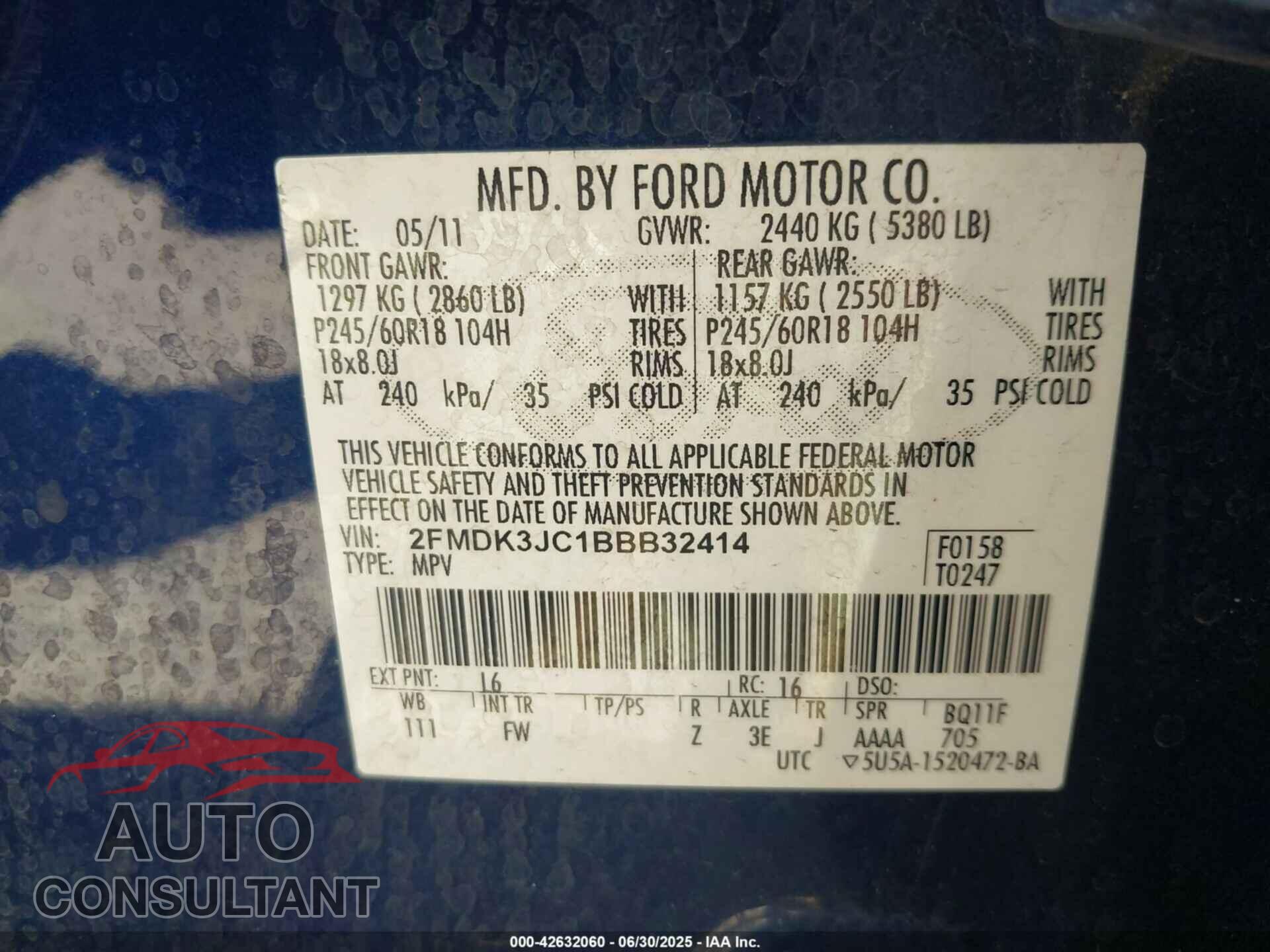 FORD EDGE 2011 - 2FMDK3JC1BBB32414