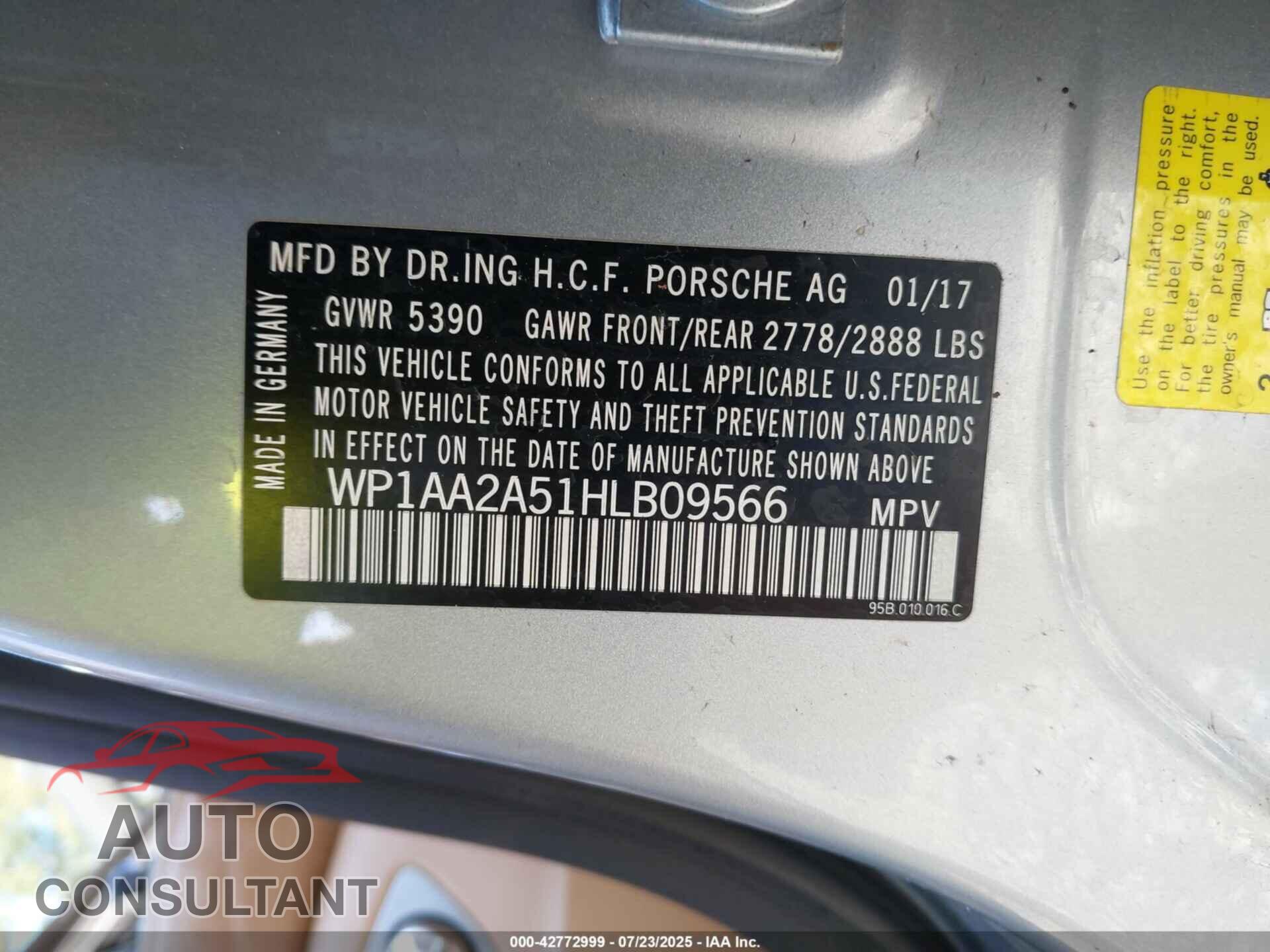 PORSCHE MACAN 2017 - WP1AA2A51HLB09566