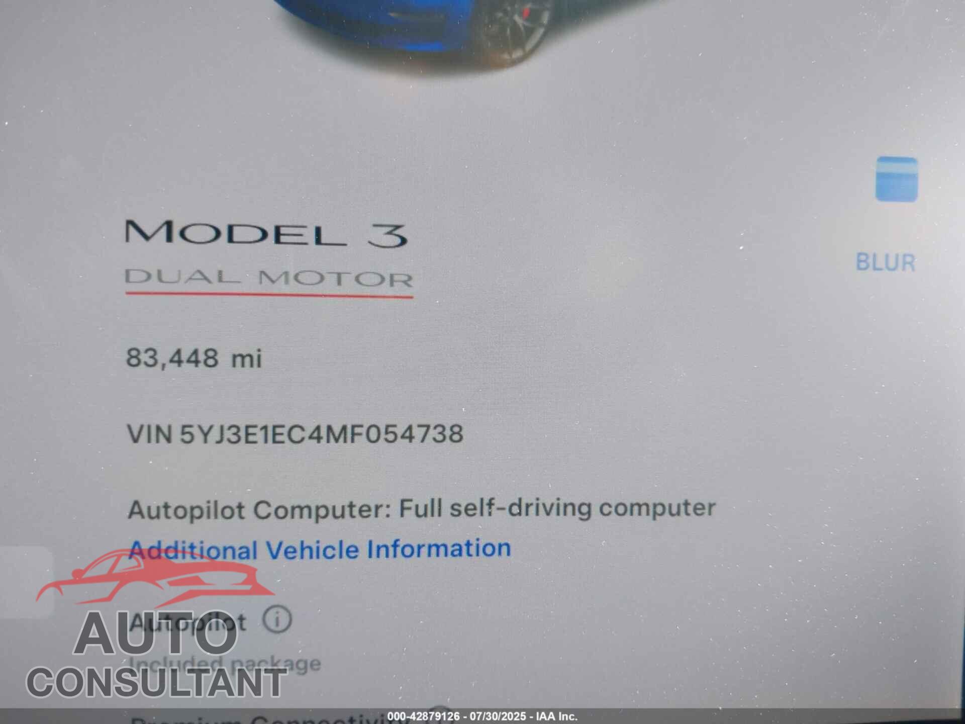 TESLA MODEL 3 2021 - 5YJ3E1EC4MF054738