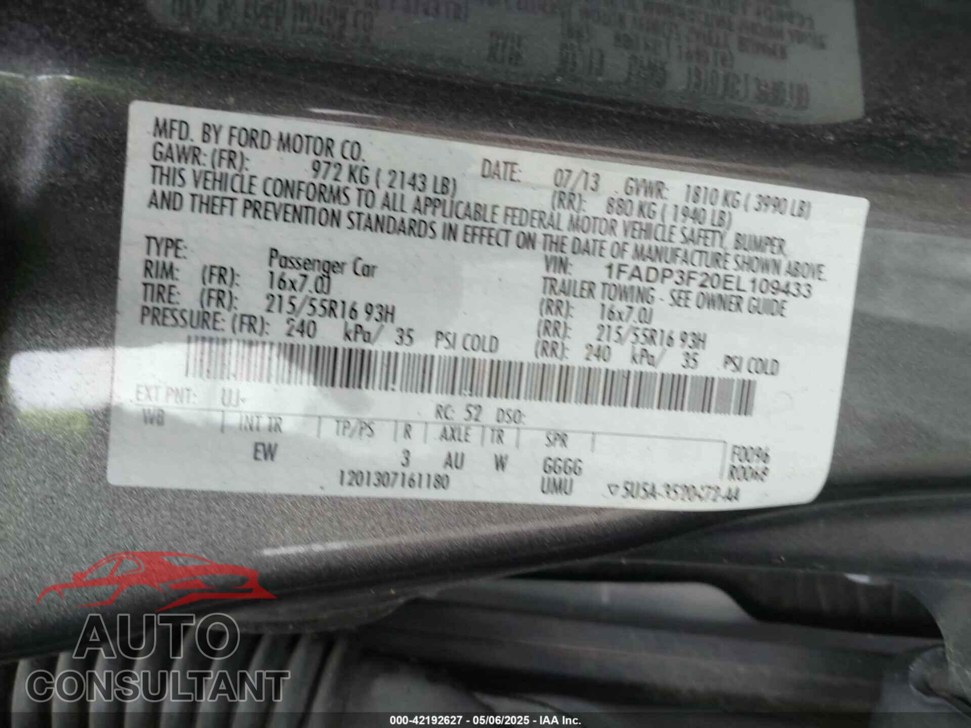 FORD FOCUS 2014 - 1FADP3F20EL109433