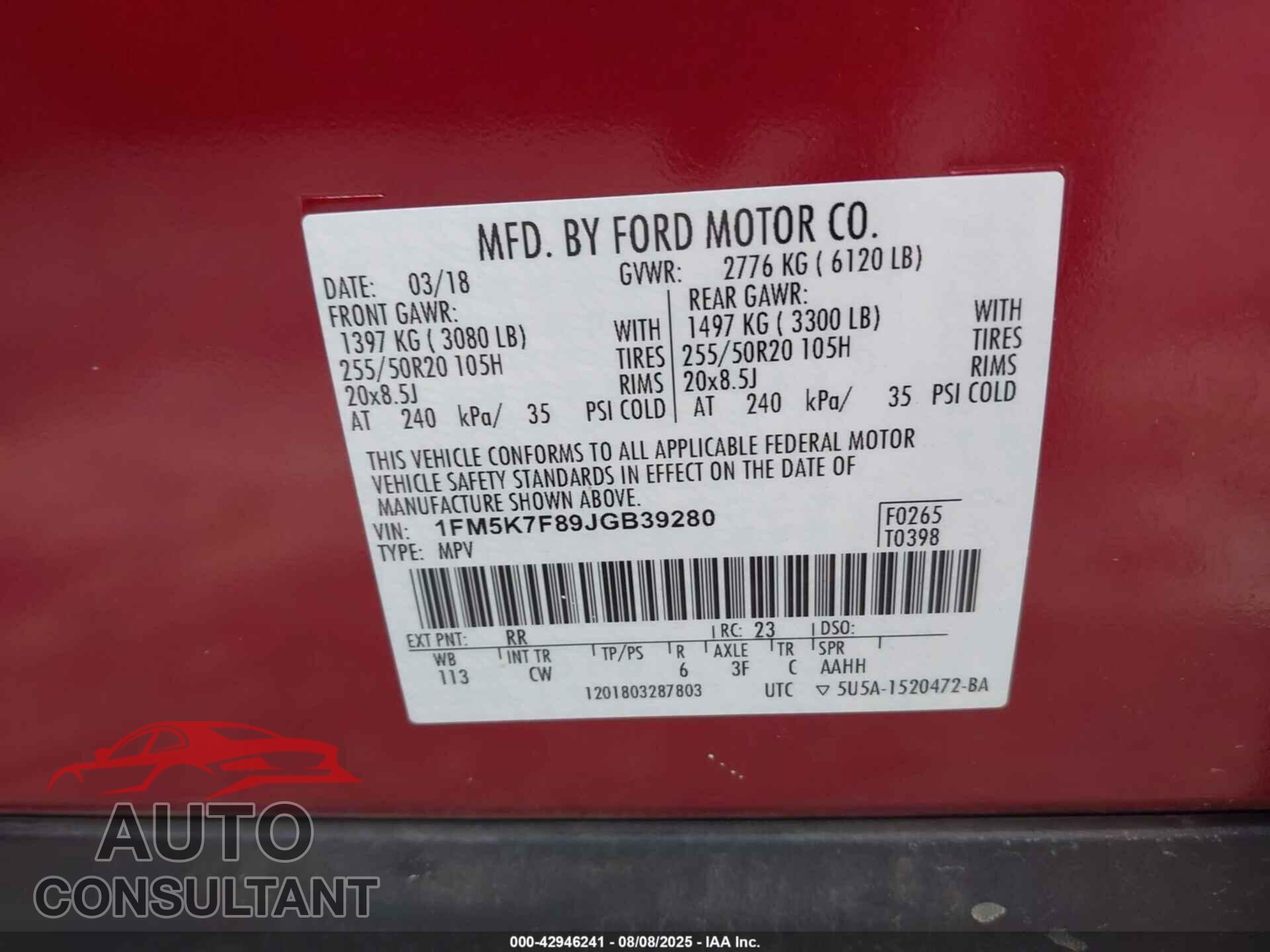 FORD EXPLORER 2018 - 1FM5K7F89JGB39280