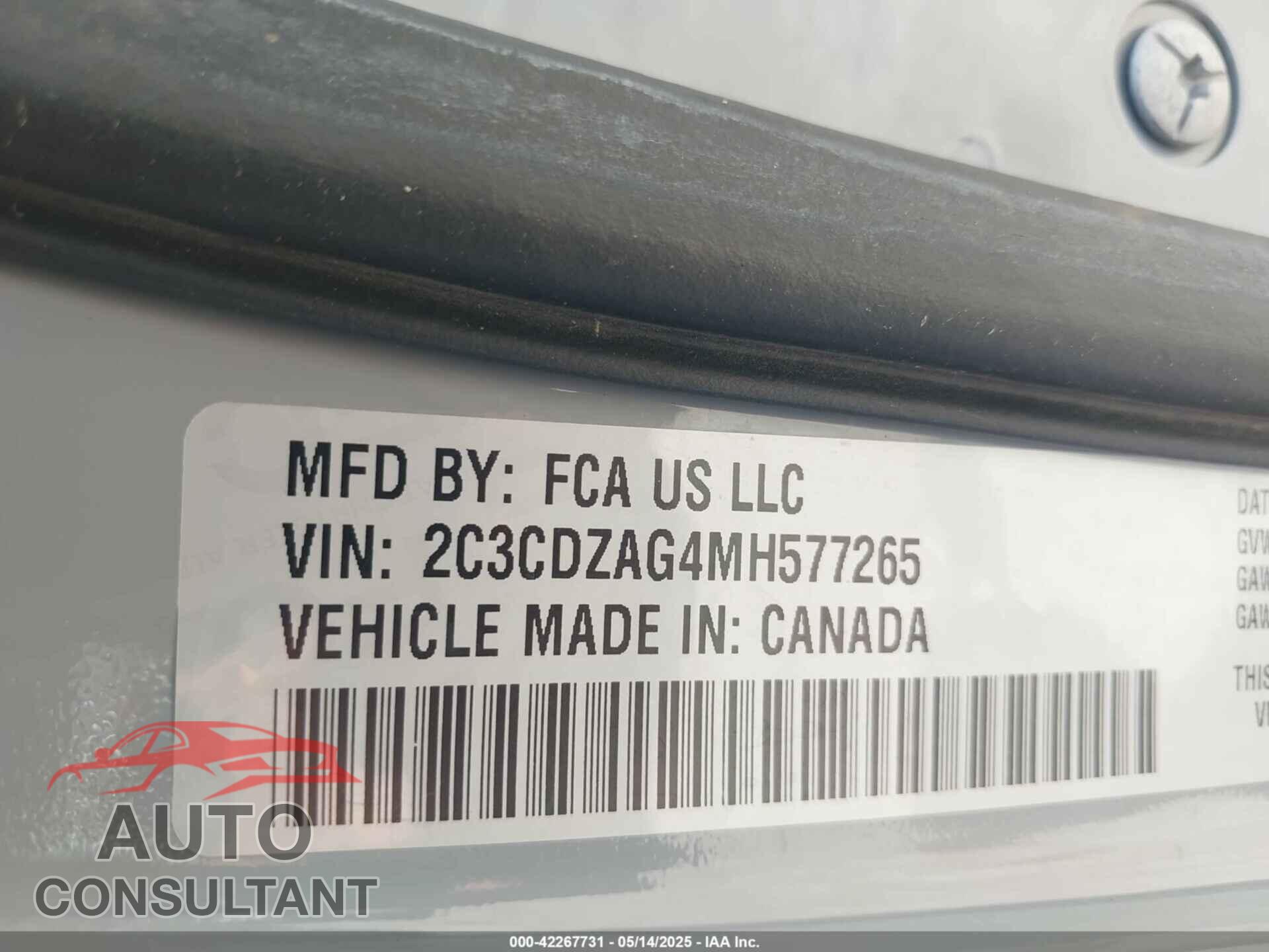 DODGE CHALLENGER 2021 - 2C3CDZAG4MH577265