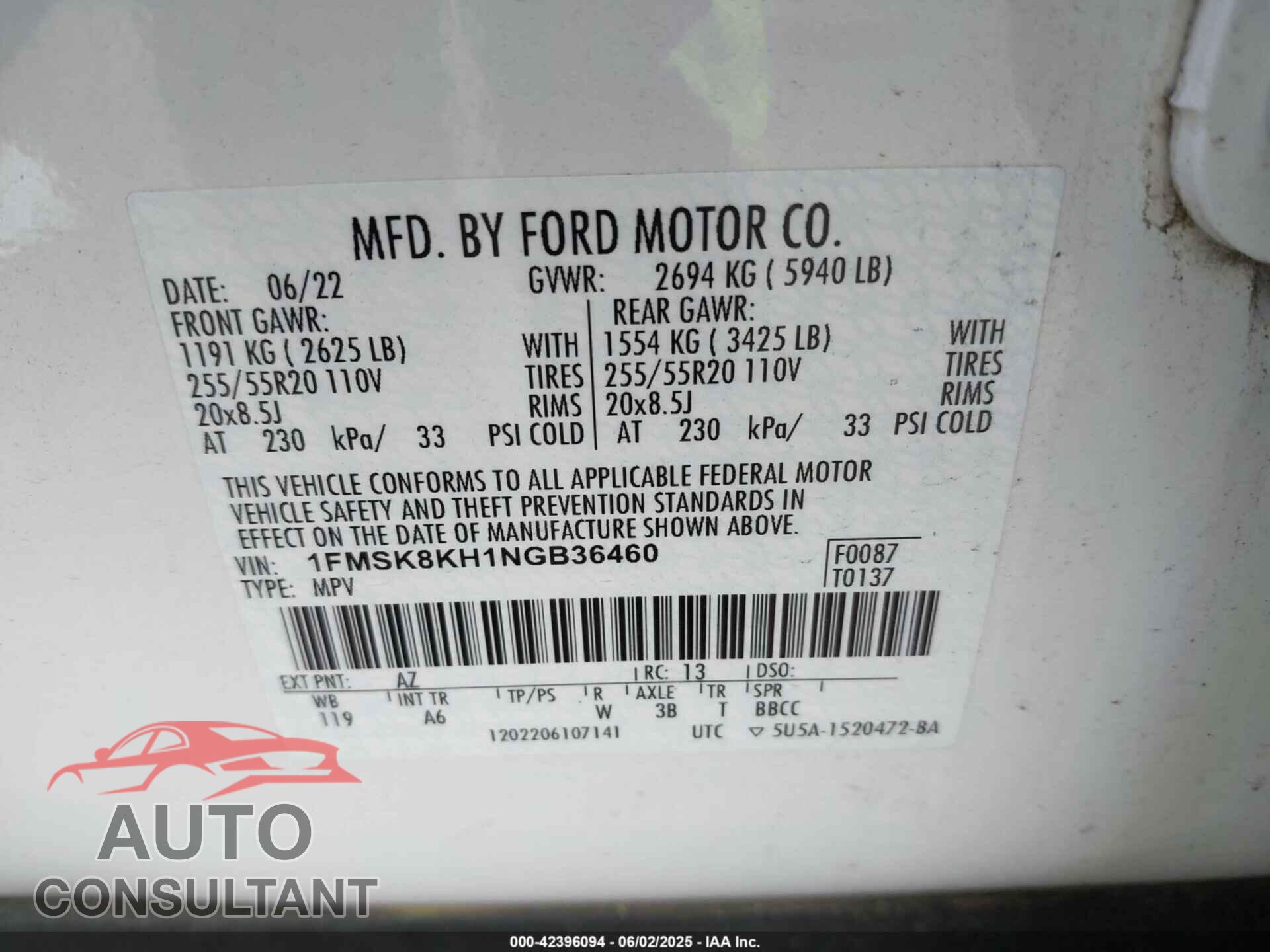 FORD EXPLORER 2022 - 1FMSK8KH1NGB36460
