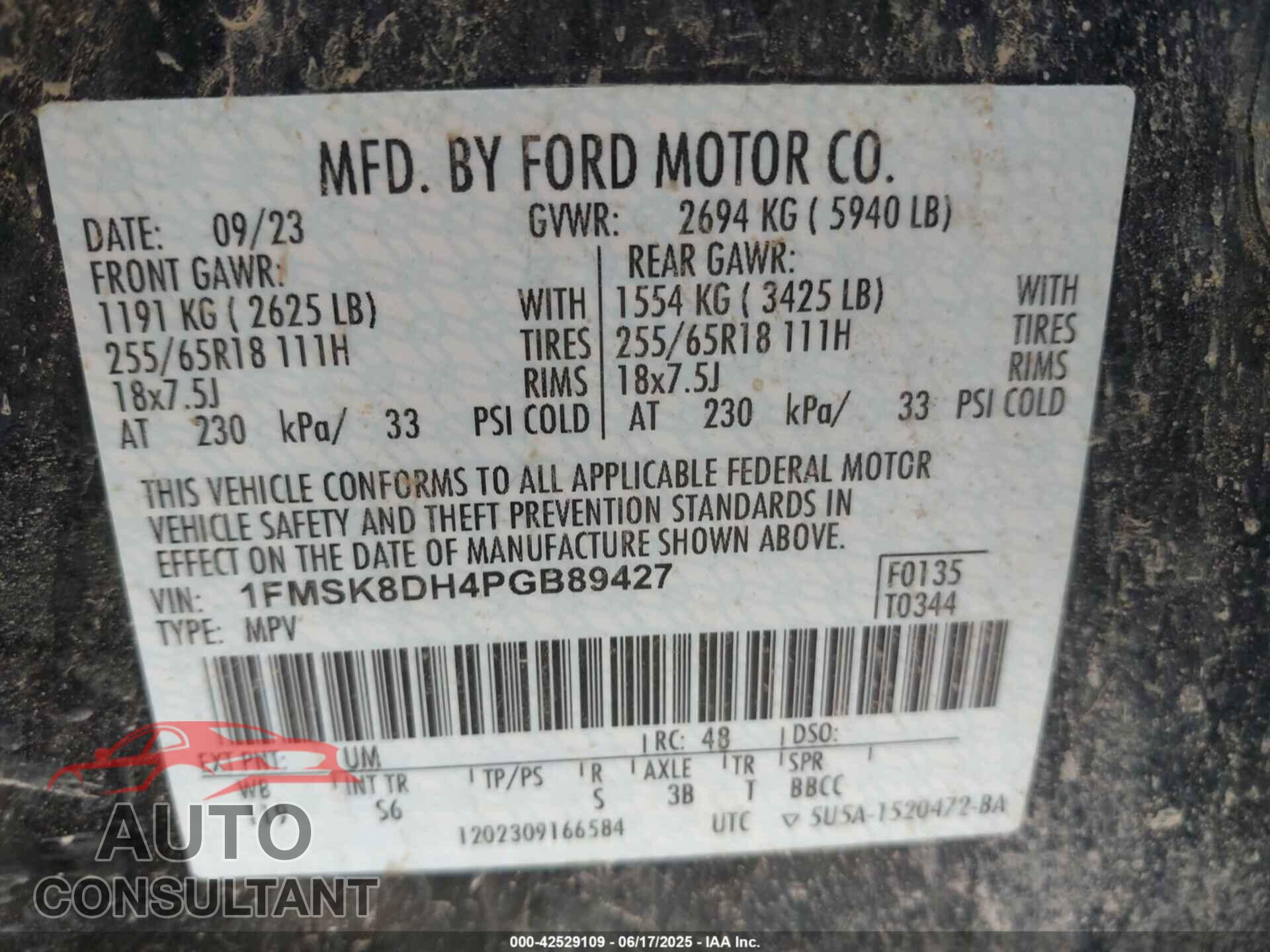 FORD EXPLORER 2023 - 1FMSK8DH4PGB89427