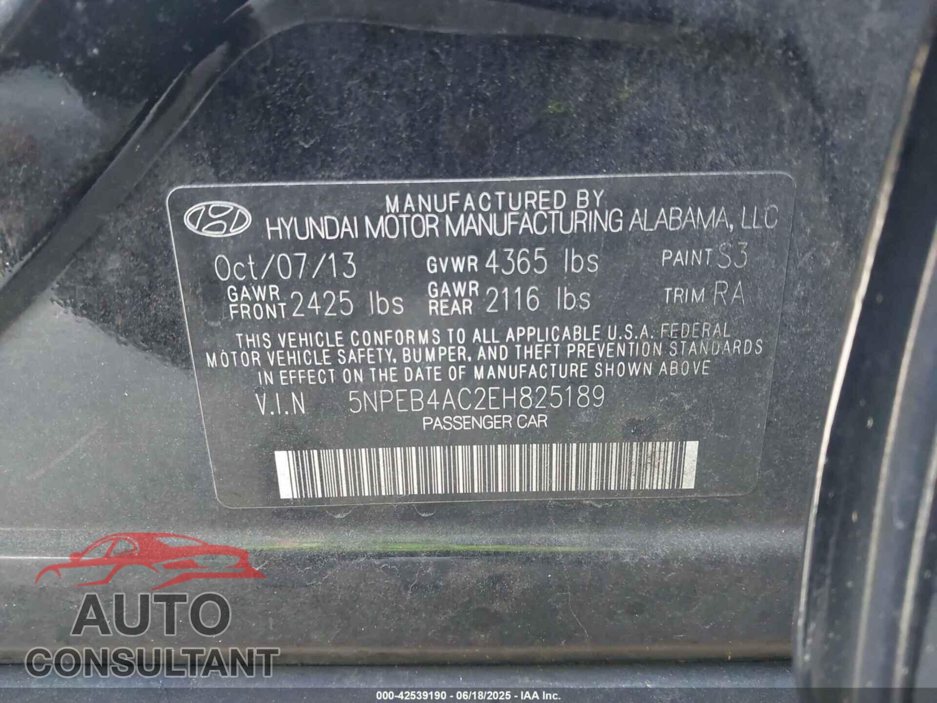 HYUNDAI SONATA 2014 - 5NPEB4AC2EH825189