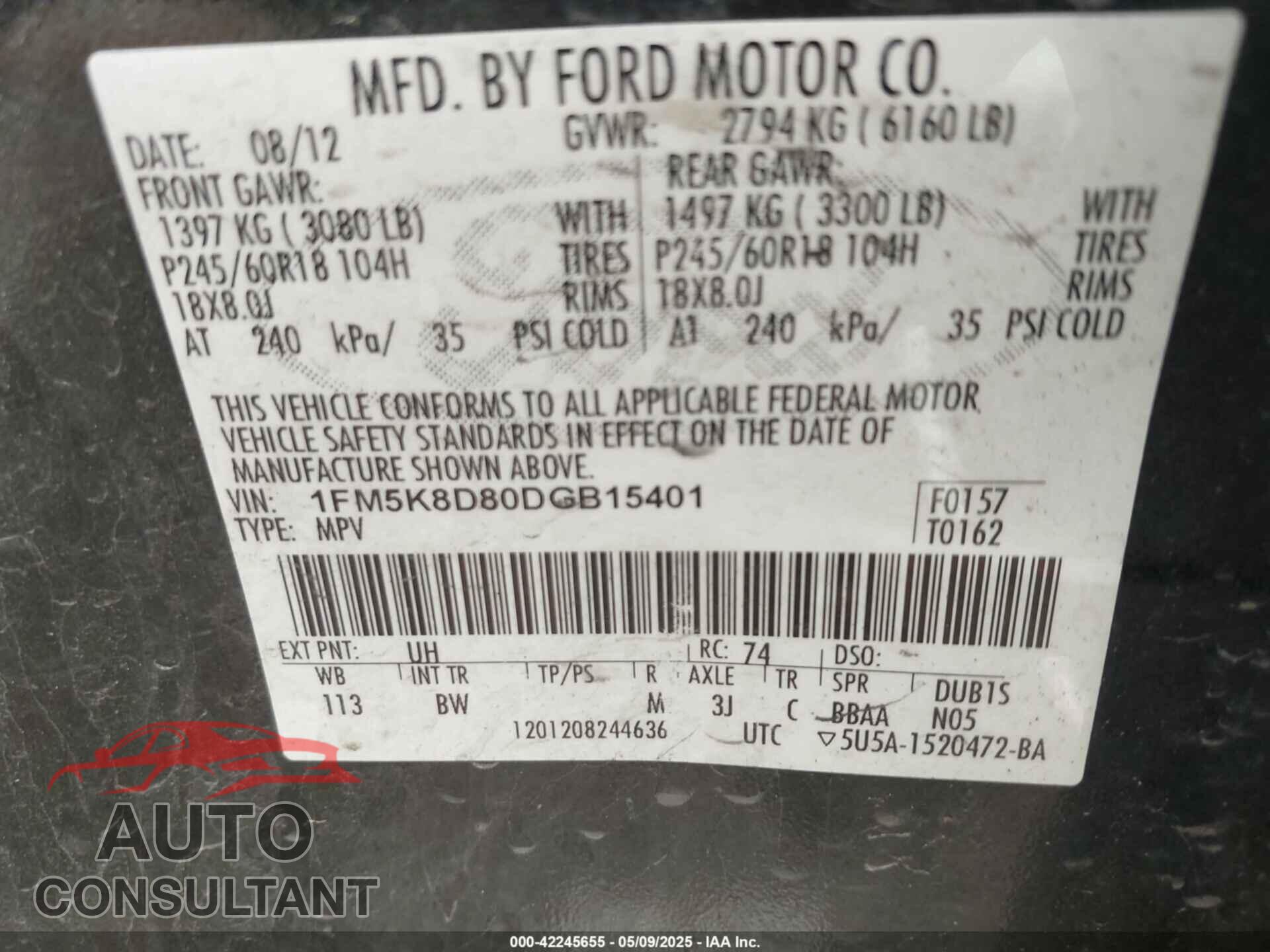 FORD EXPLORER 2013 - 1FM5K8D80DGB15401