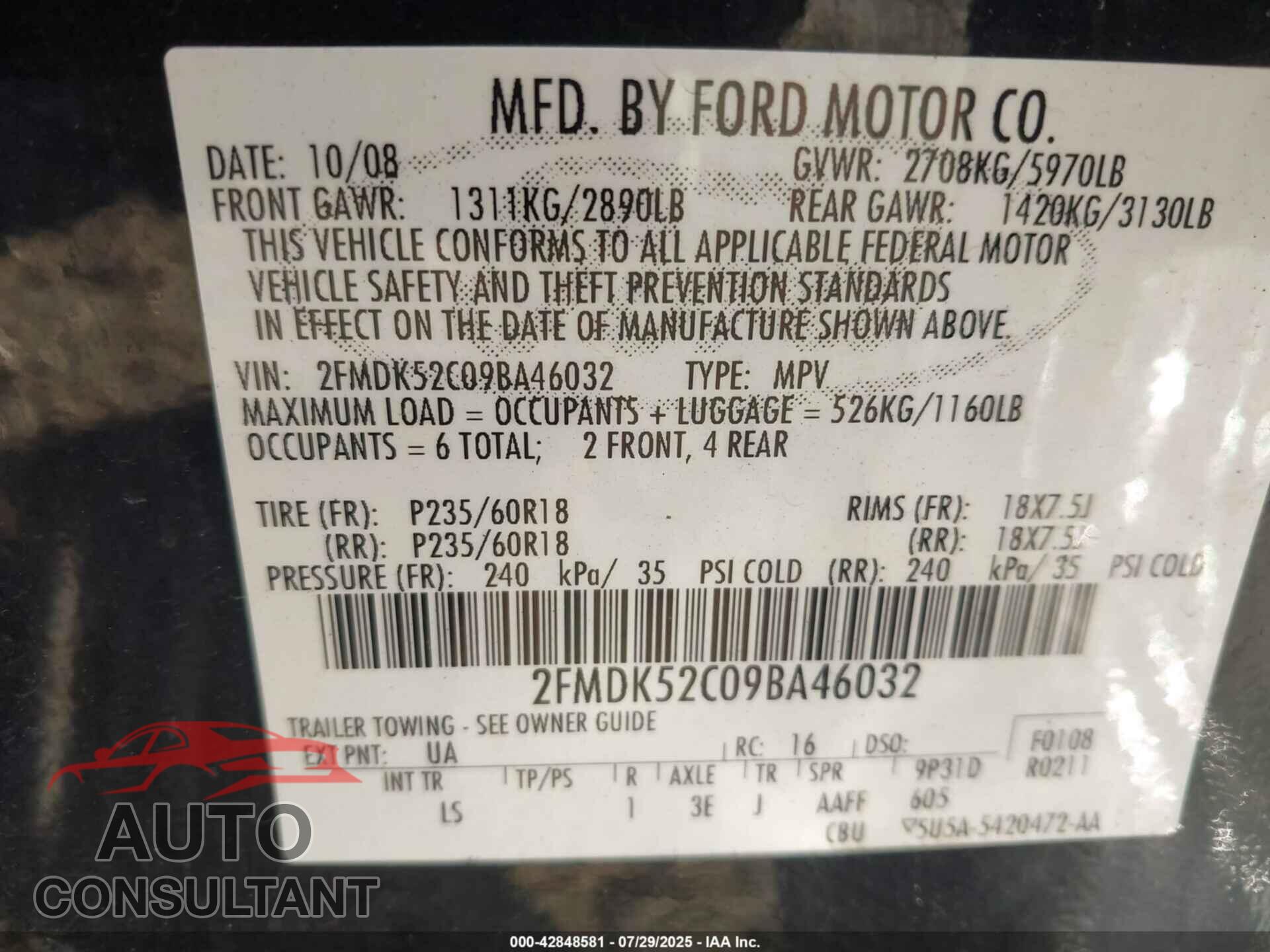 FORD FLEX 2009 - 2FMDK52C09BA46032