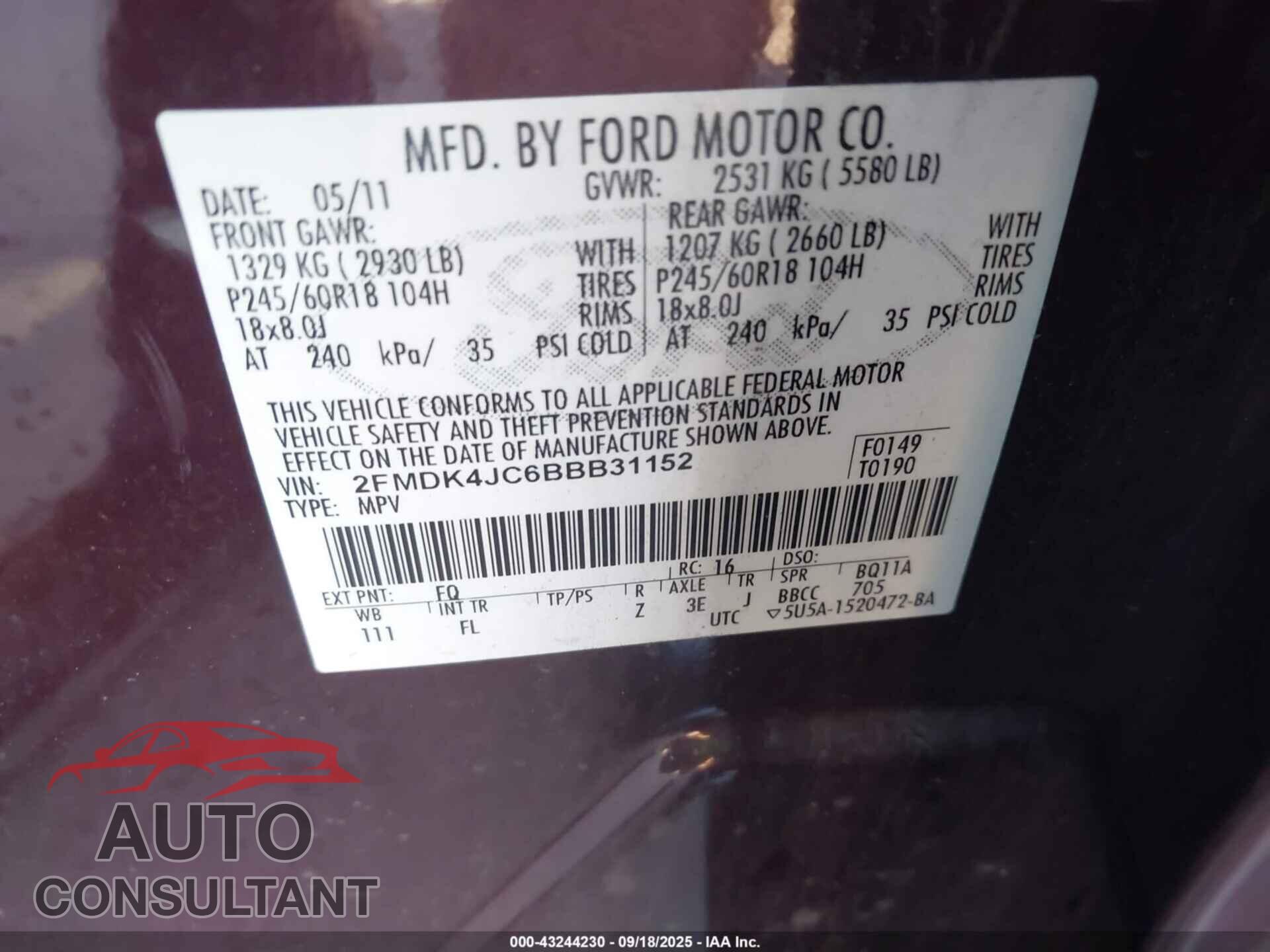 FORD EDGE 2011 - 2FMDK4JC6BBB31152