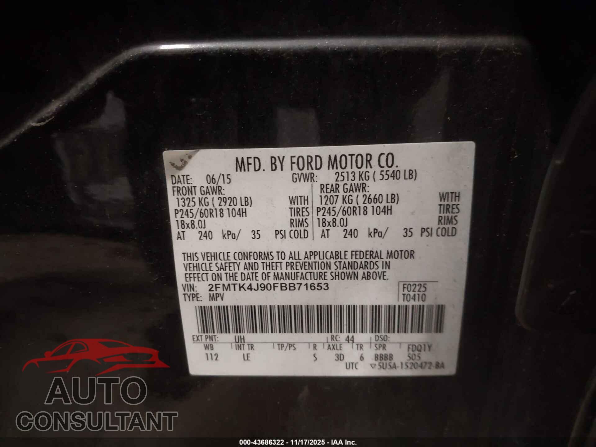 FORD EDGE 2015 - 2FMTK4J90FBB71653