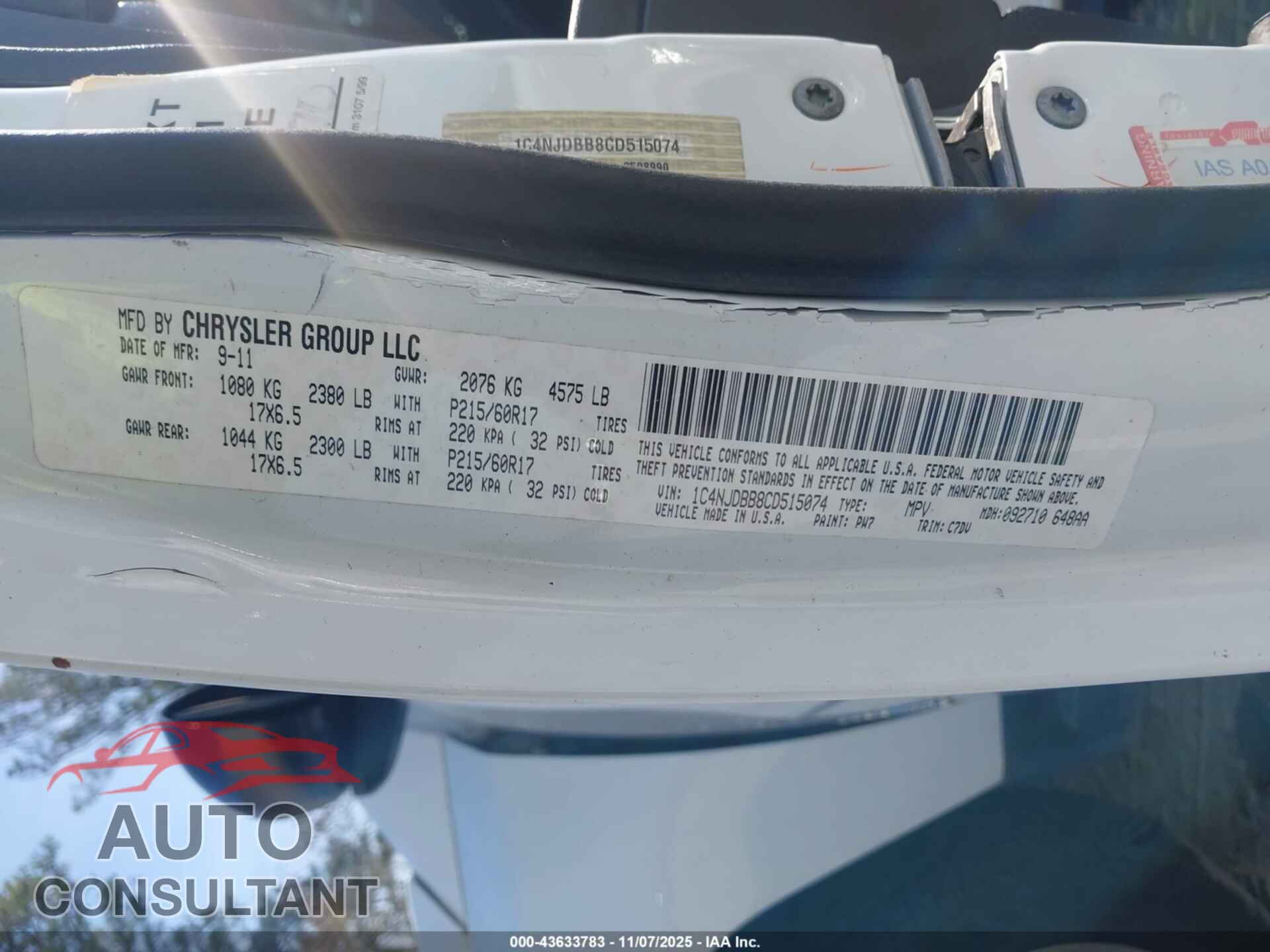 JEEP COMPASS 2012 - 1C4NJDBB8CD515074