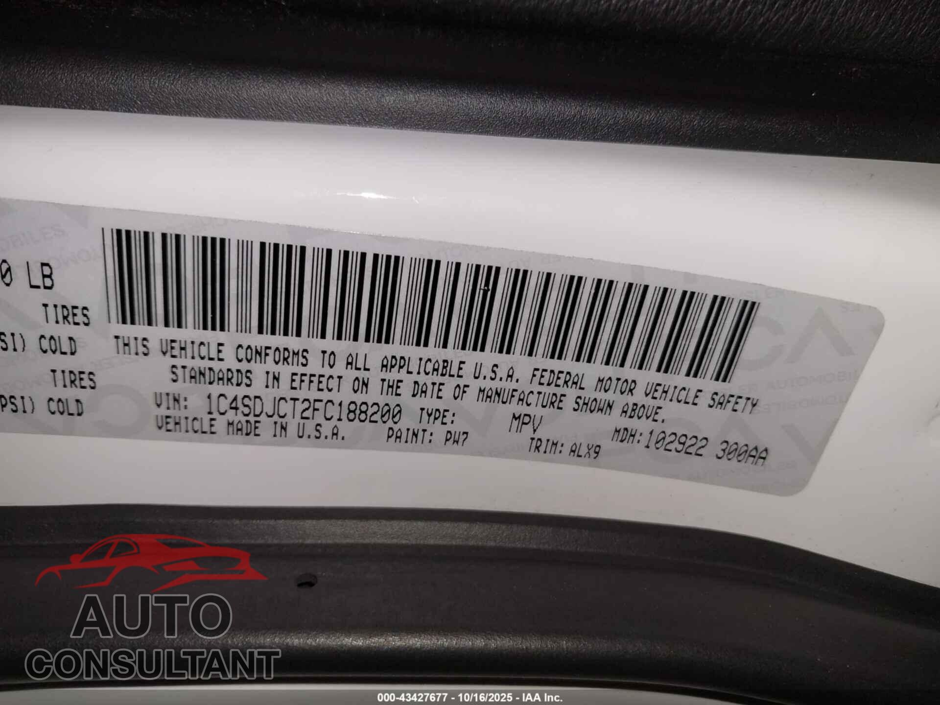 DODGE DURANGO 2015 - 1C4SDJCT2FC188200