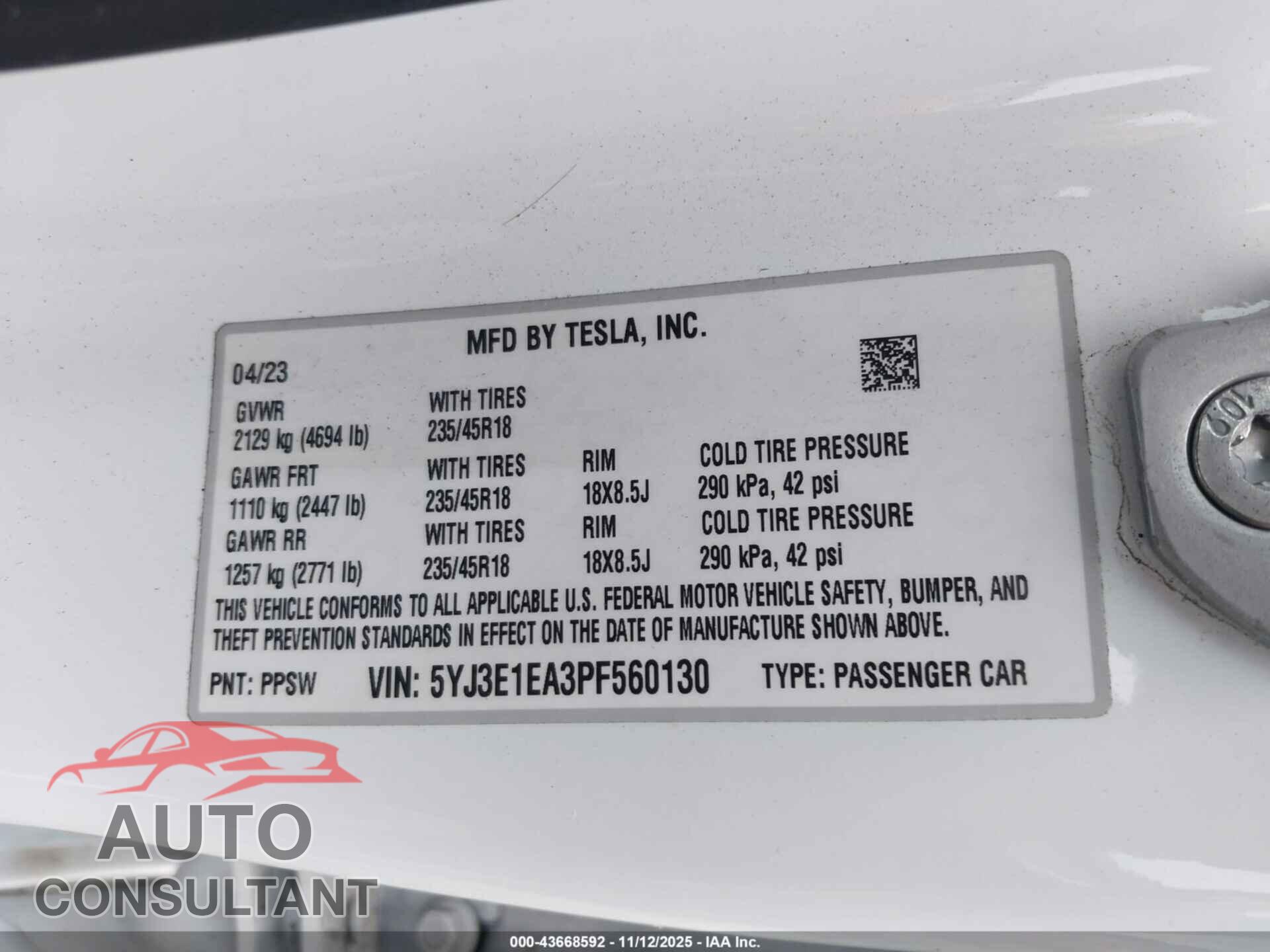 TESLA MODEL 3 2023 - 5YJ3E1EA3PF560130