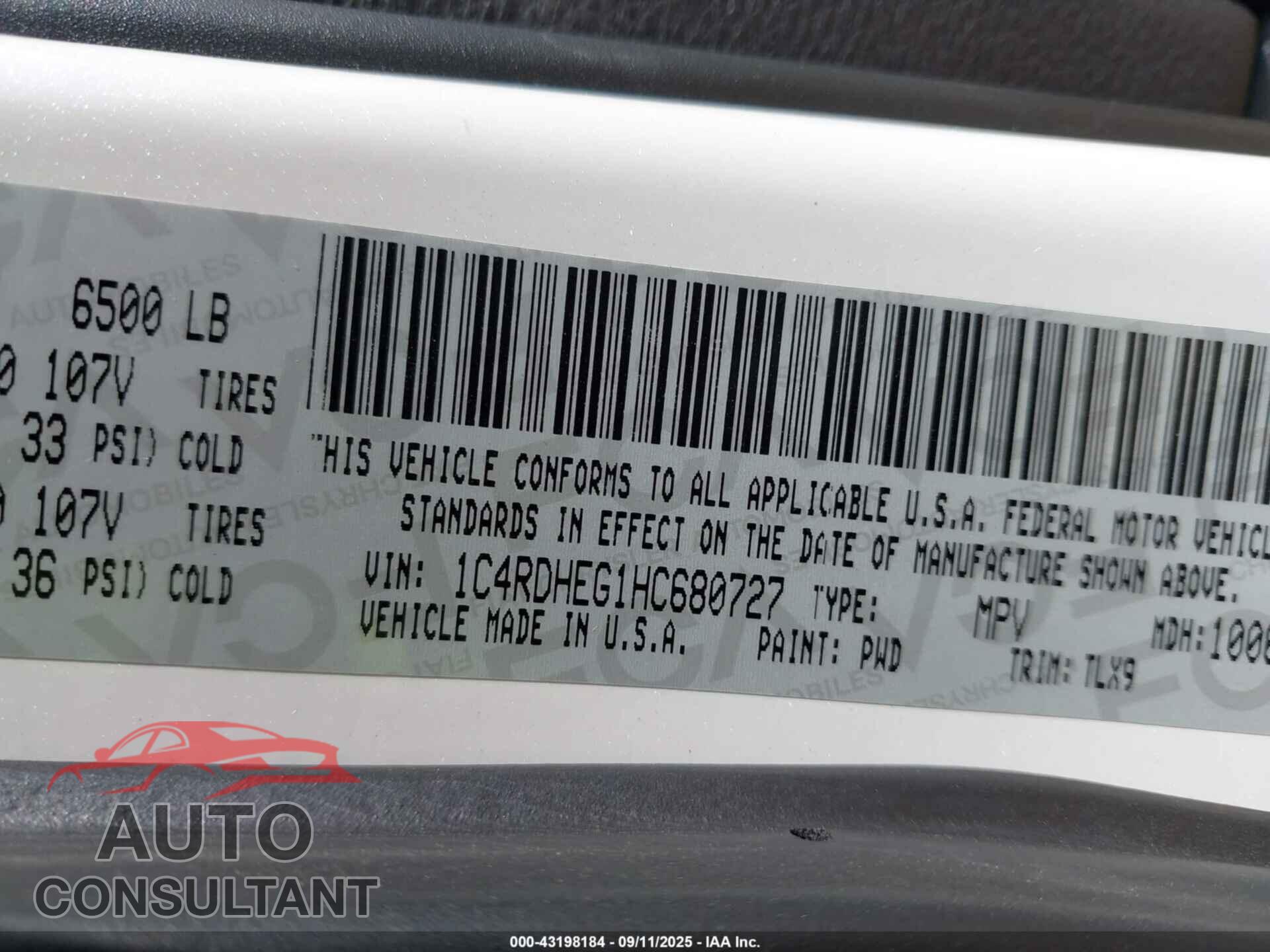 DODGE DURANGO 2017 - 1C4RDHEG1HC680727