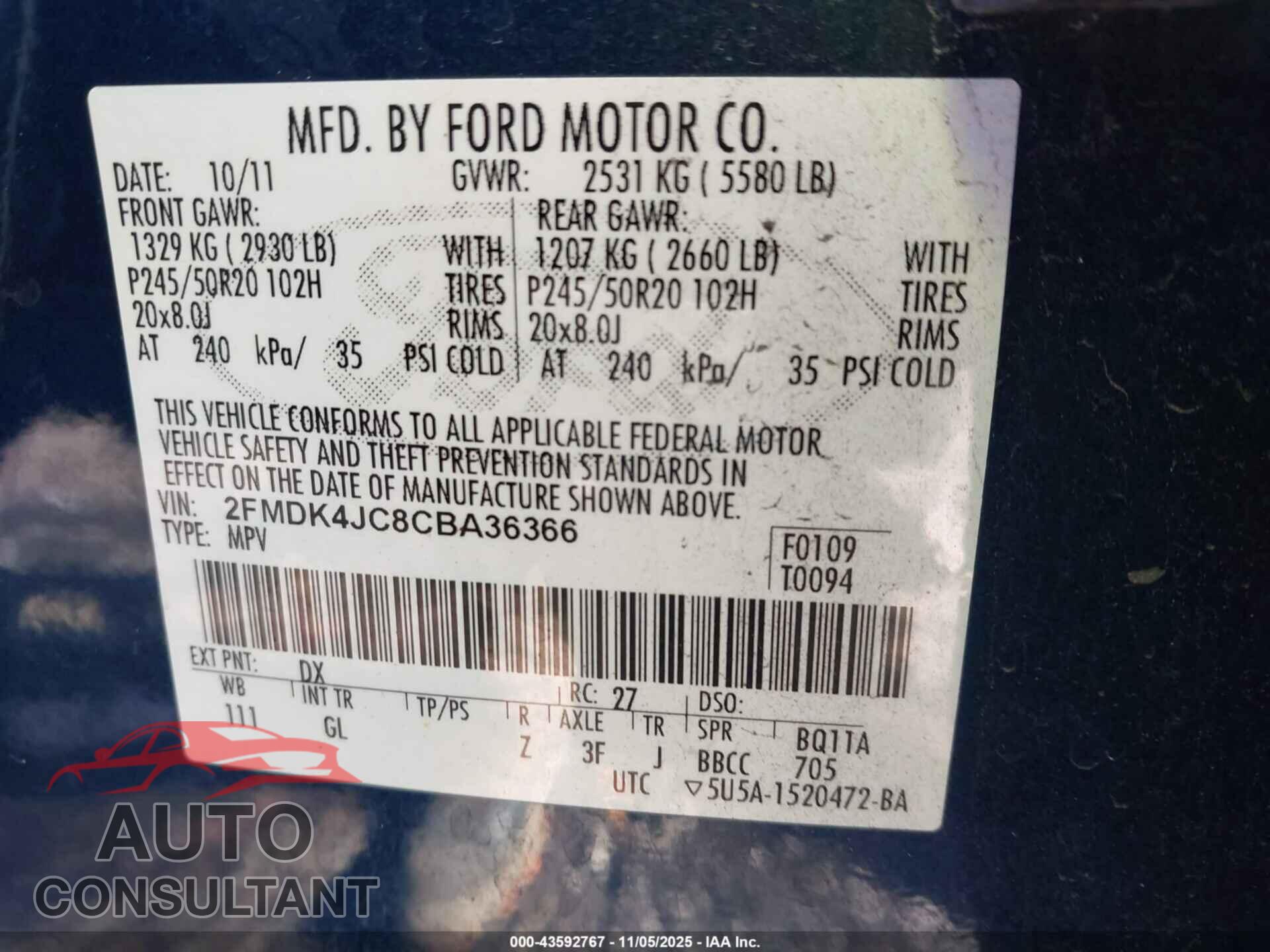 FORD EDGE 2012 - 2FMDK4JC8CBA36366