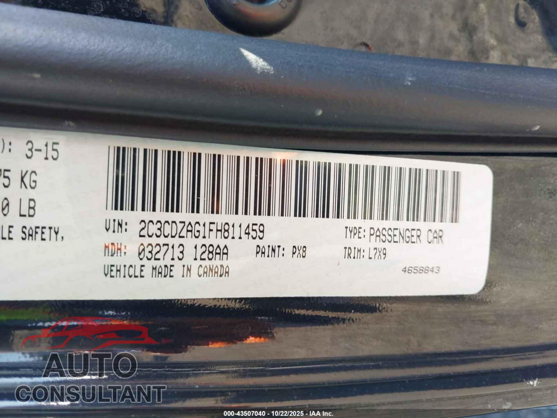 DODGE CHALLENGER 2015 - 2C3CDZAG1FH811459