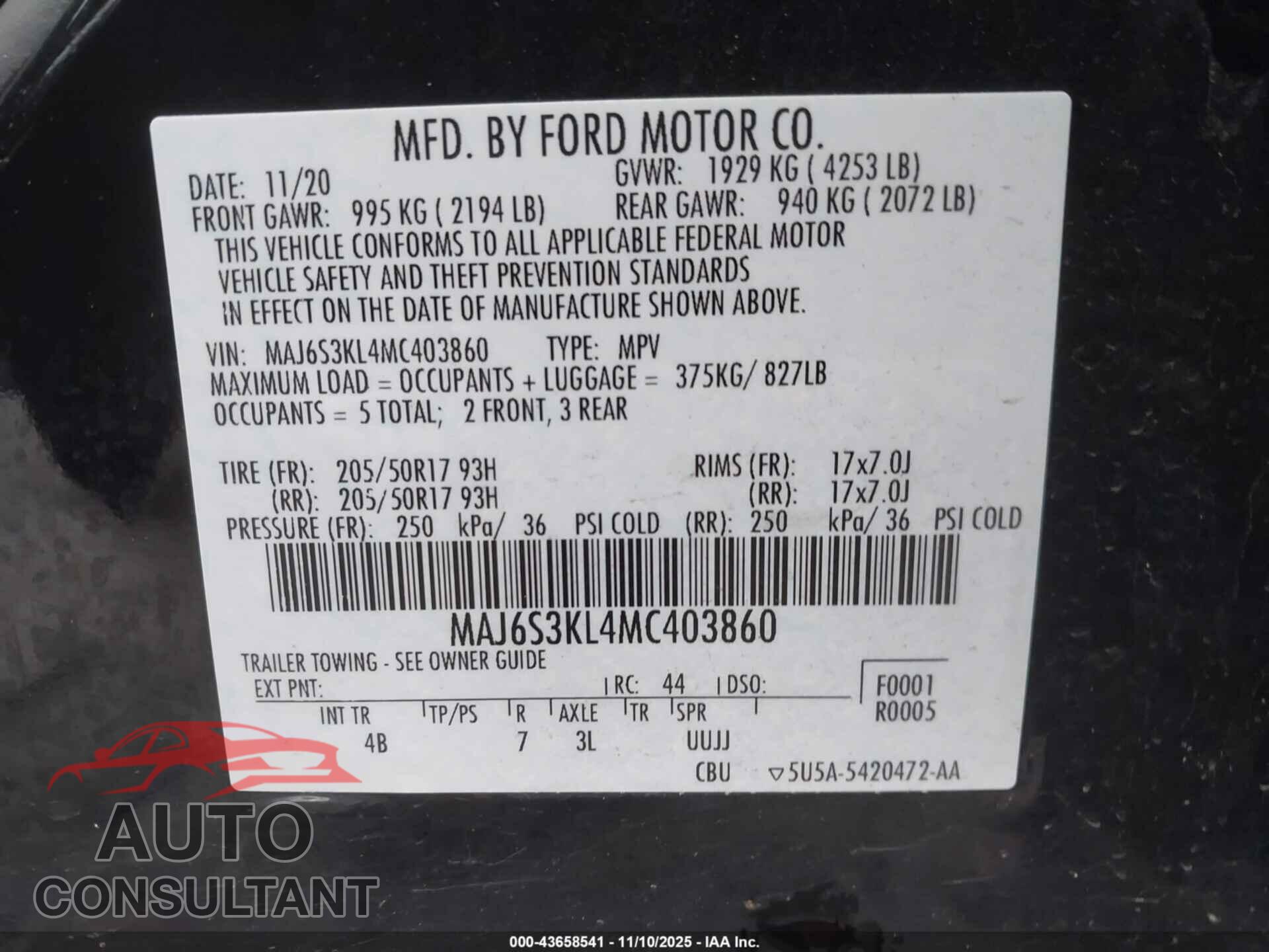FORD ECOSPORT 2021 - MAJ6S3KL4MC403860