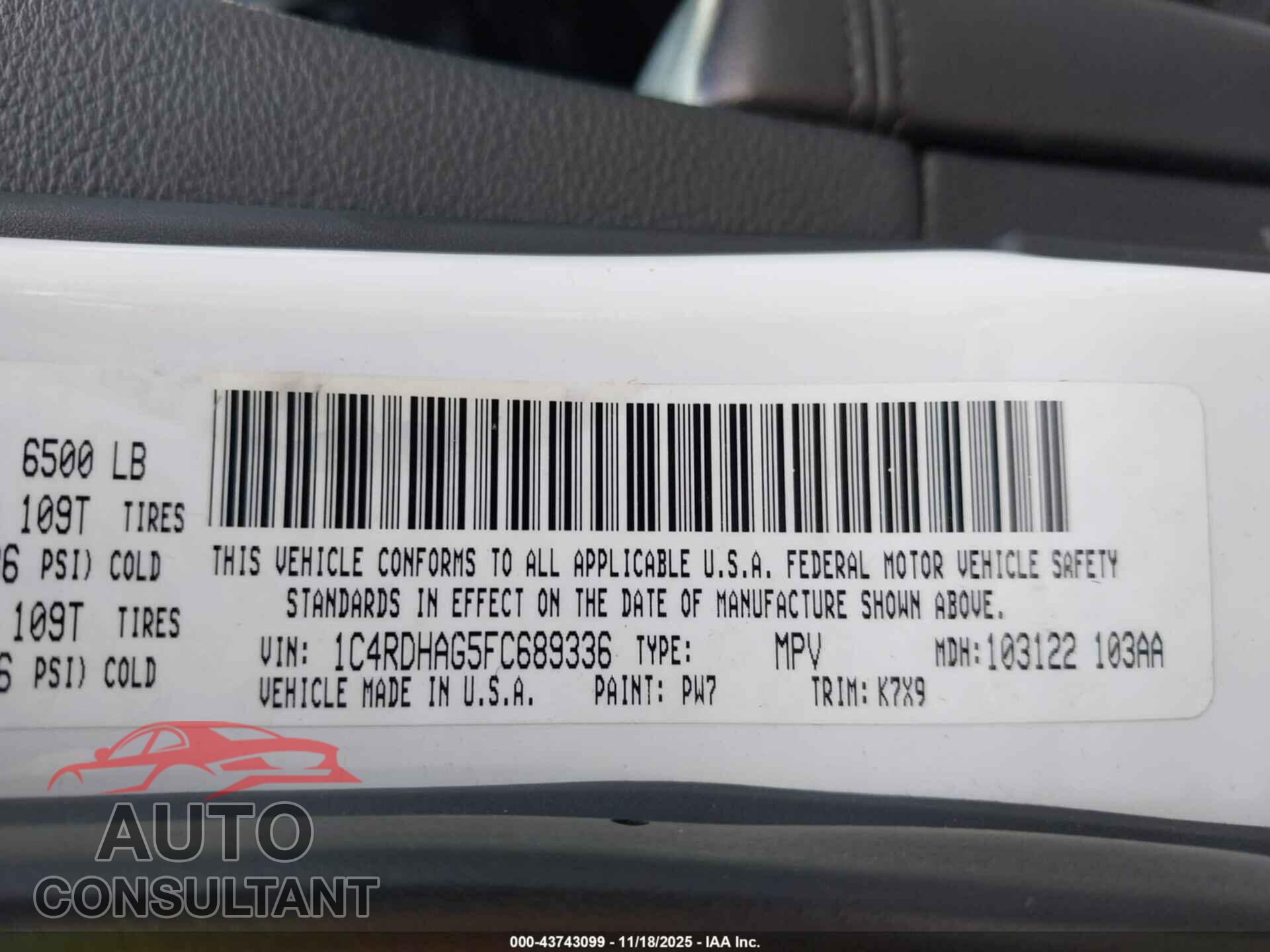 DODGE DURANGO 2015 - 1C4RDHAG5FC689336