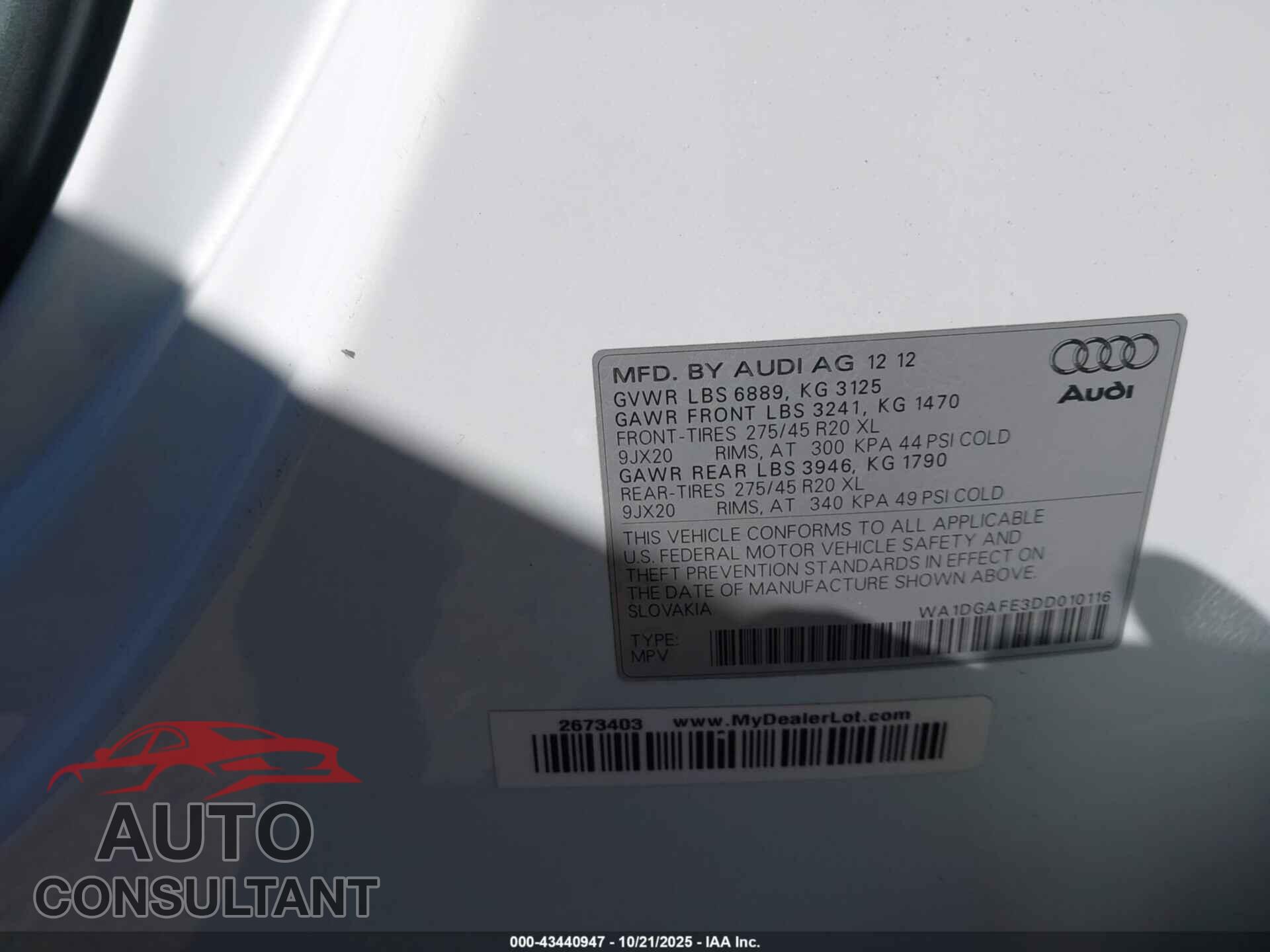 AUDI Q7 2013 - WA1DGAFE3DD010116