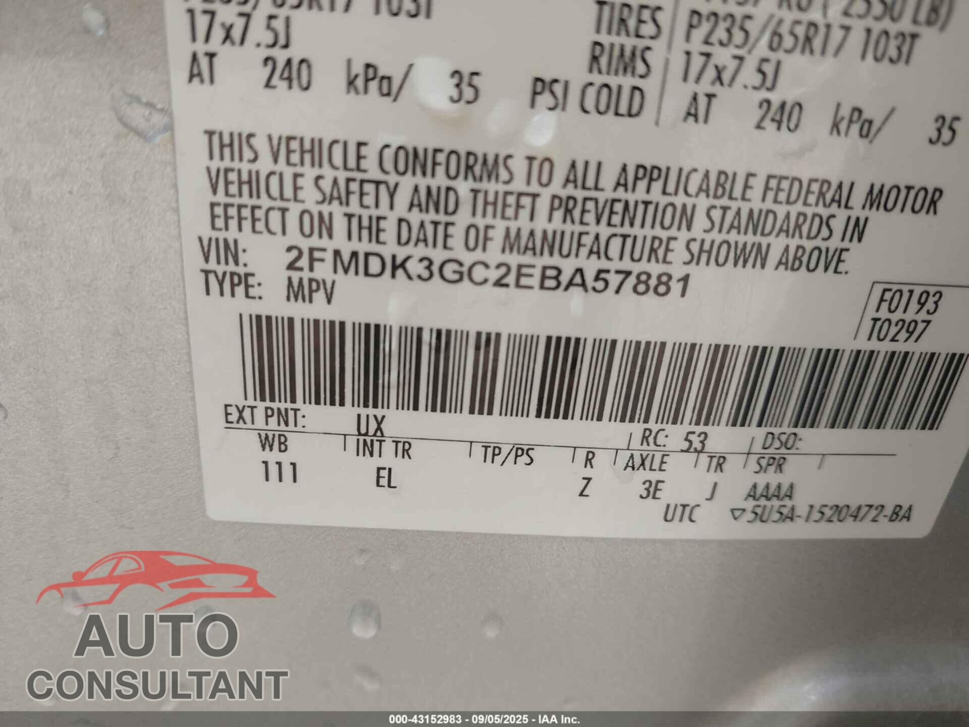 FORD EDGE 2014 - 2FMDK3GC2EBA57881