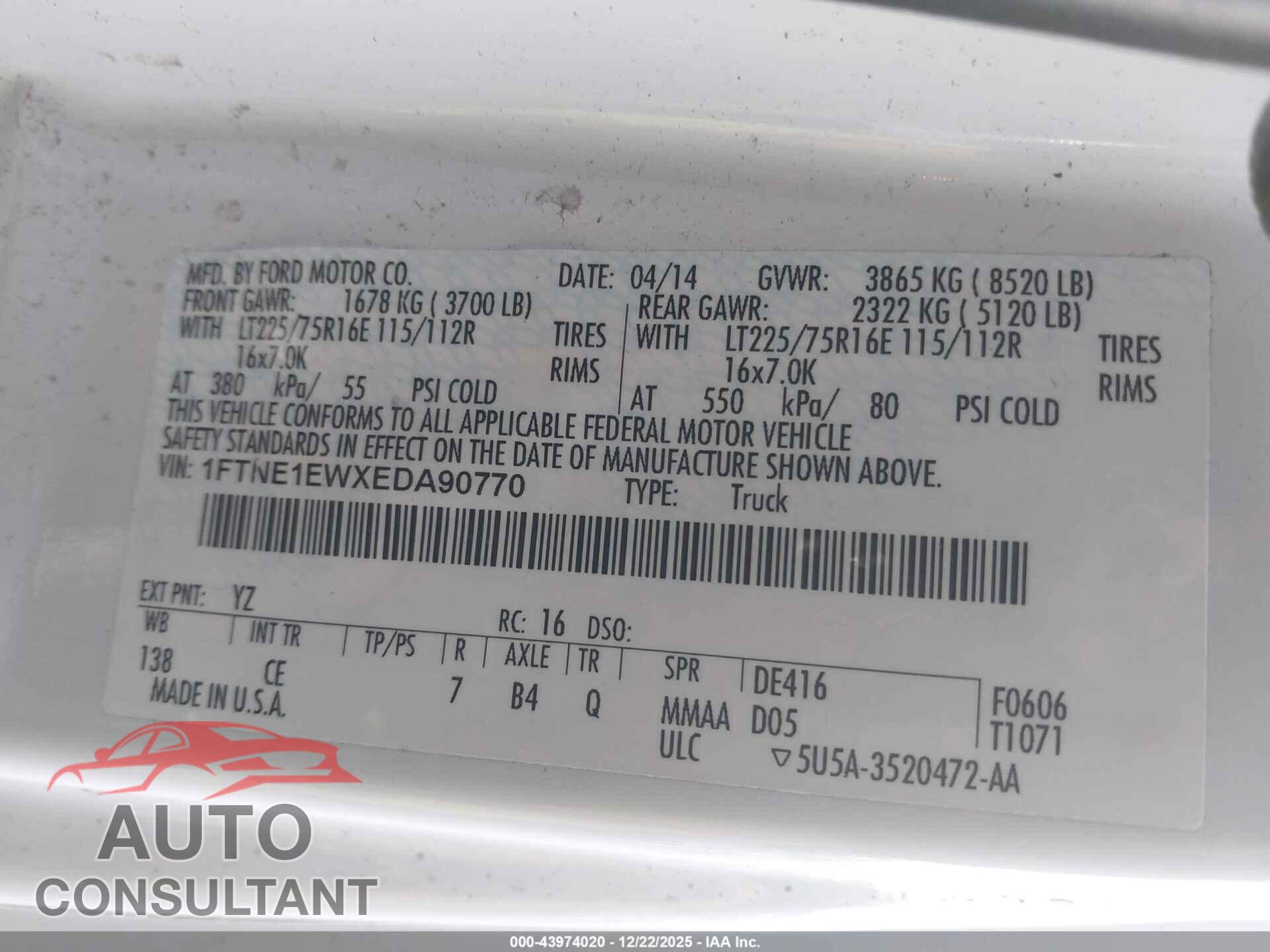 FORD E-150 2014 - 1FTNE1EWXEDA90770