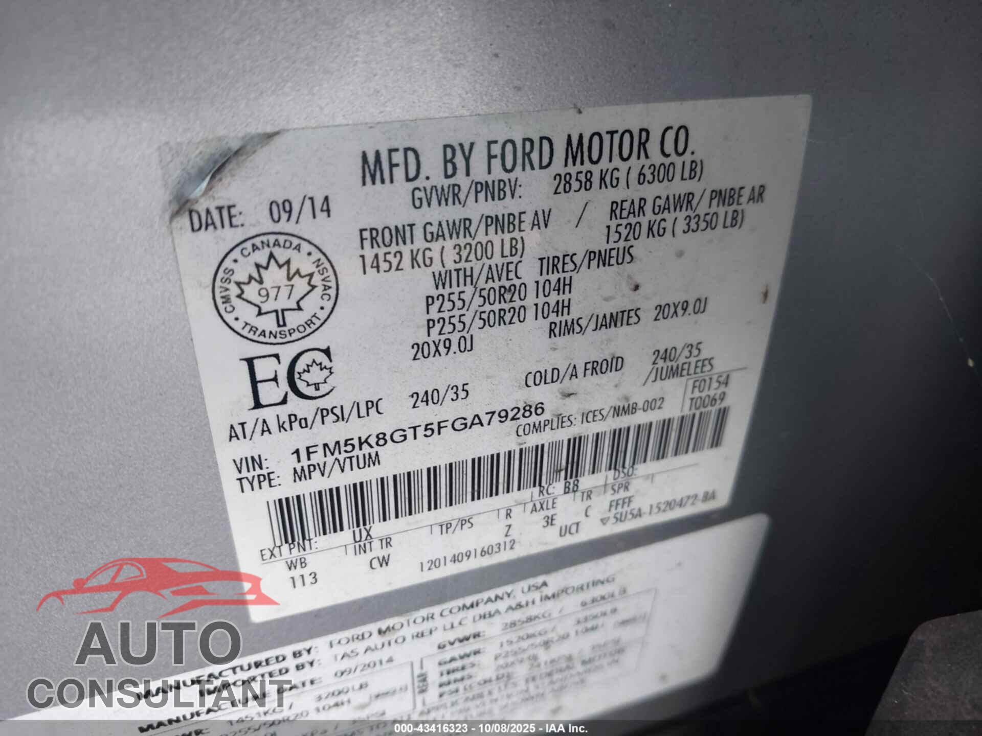 FORD EXPLORER 2015 - 1FM5K8GT5FGA79286