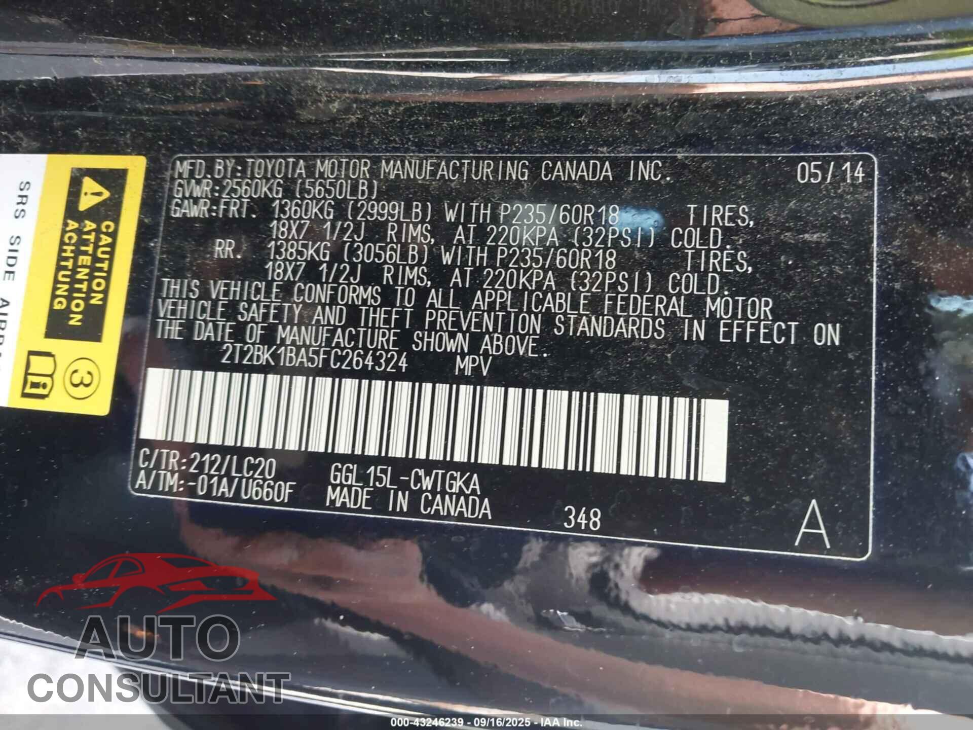 LEXUS RX 350 2015 - 2T2BK1BA5FC264324