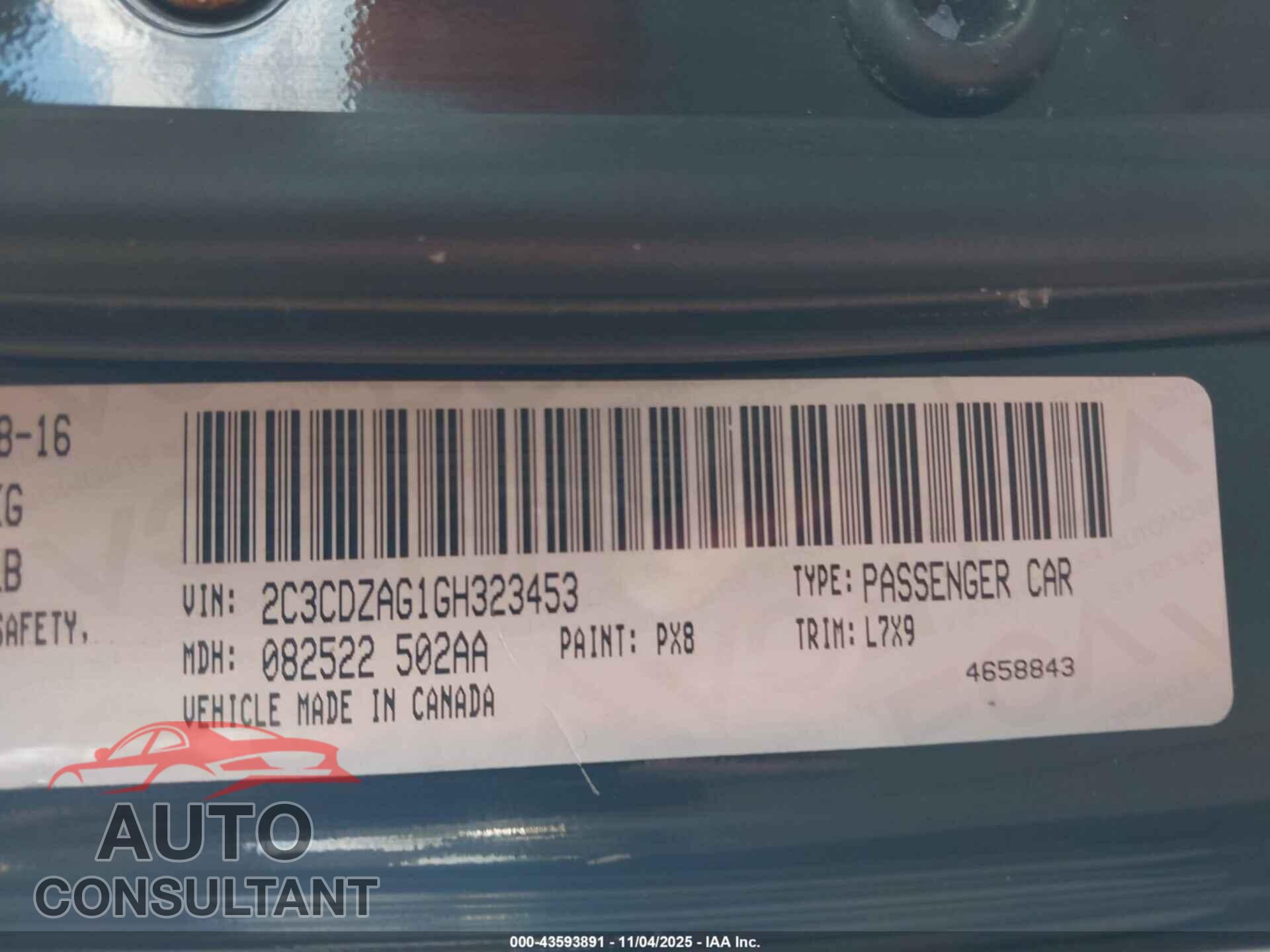 DODGE CHALLENGER 2016 - 2C3CDZAG1GH323453