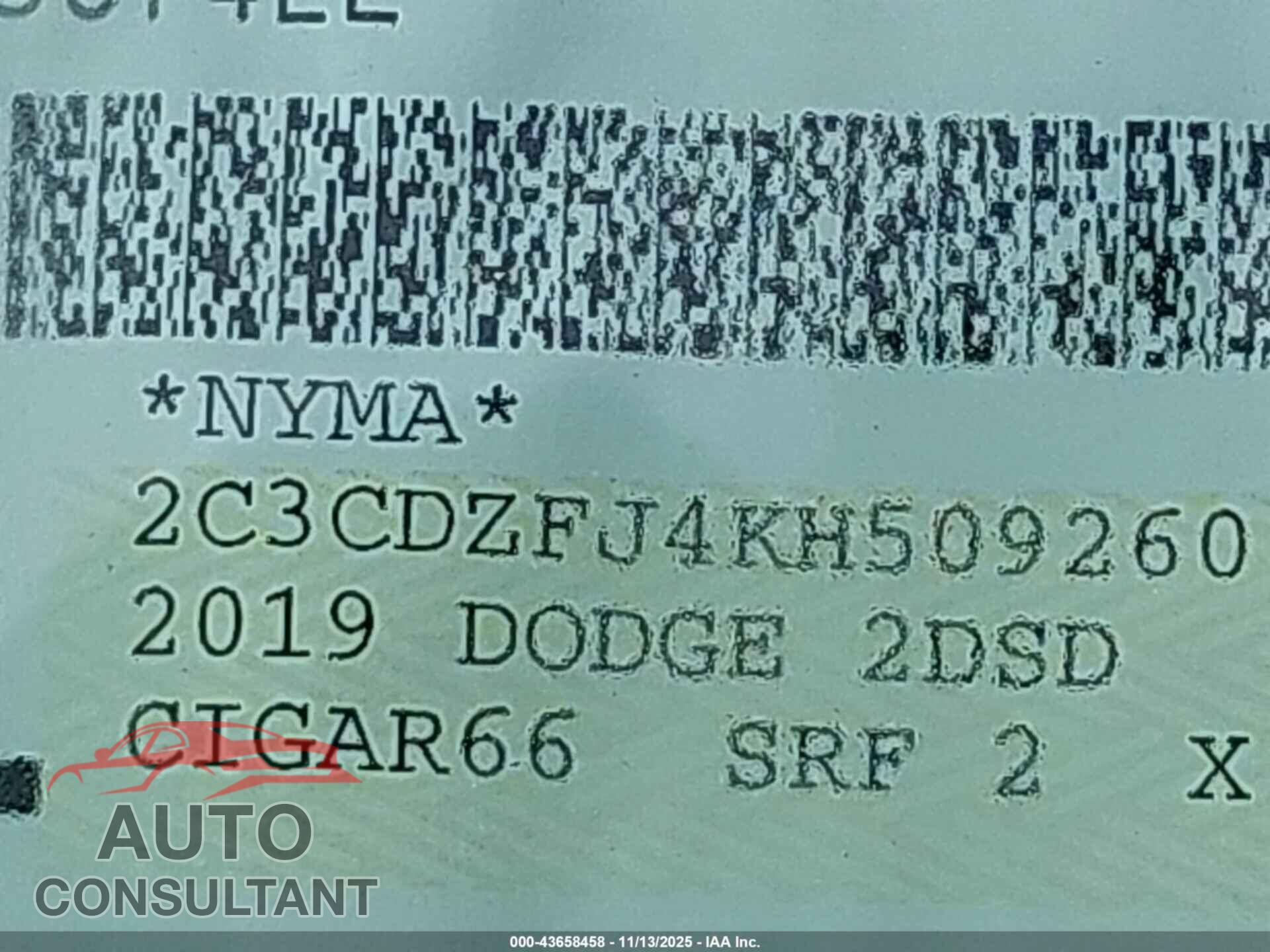 DODGE CHALLENGER 2019 - 2C3CDZFJ4KH509260