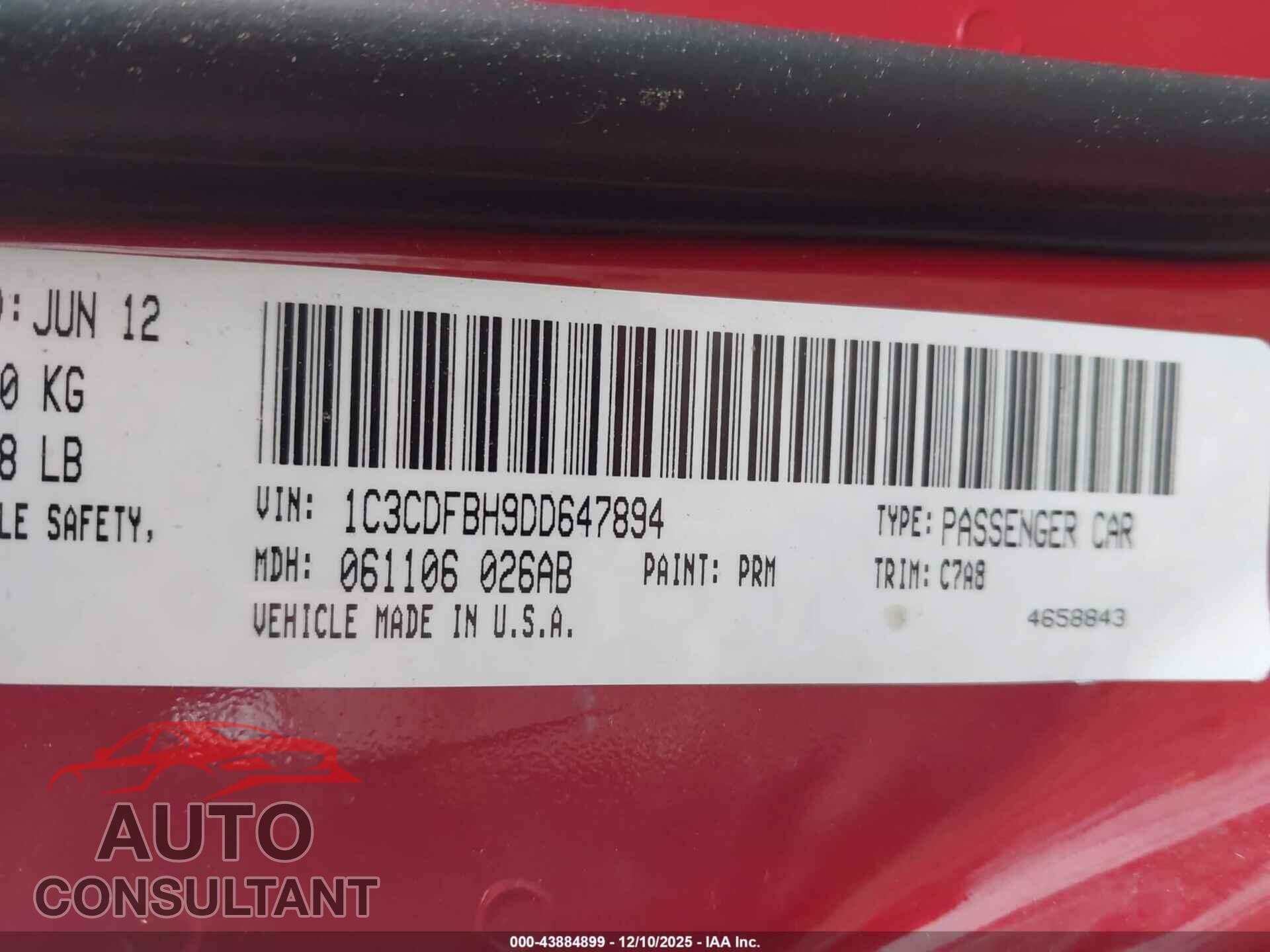 DODGE DART 2013 - 1C3CDFBH9DD647894