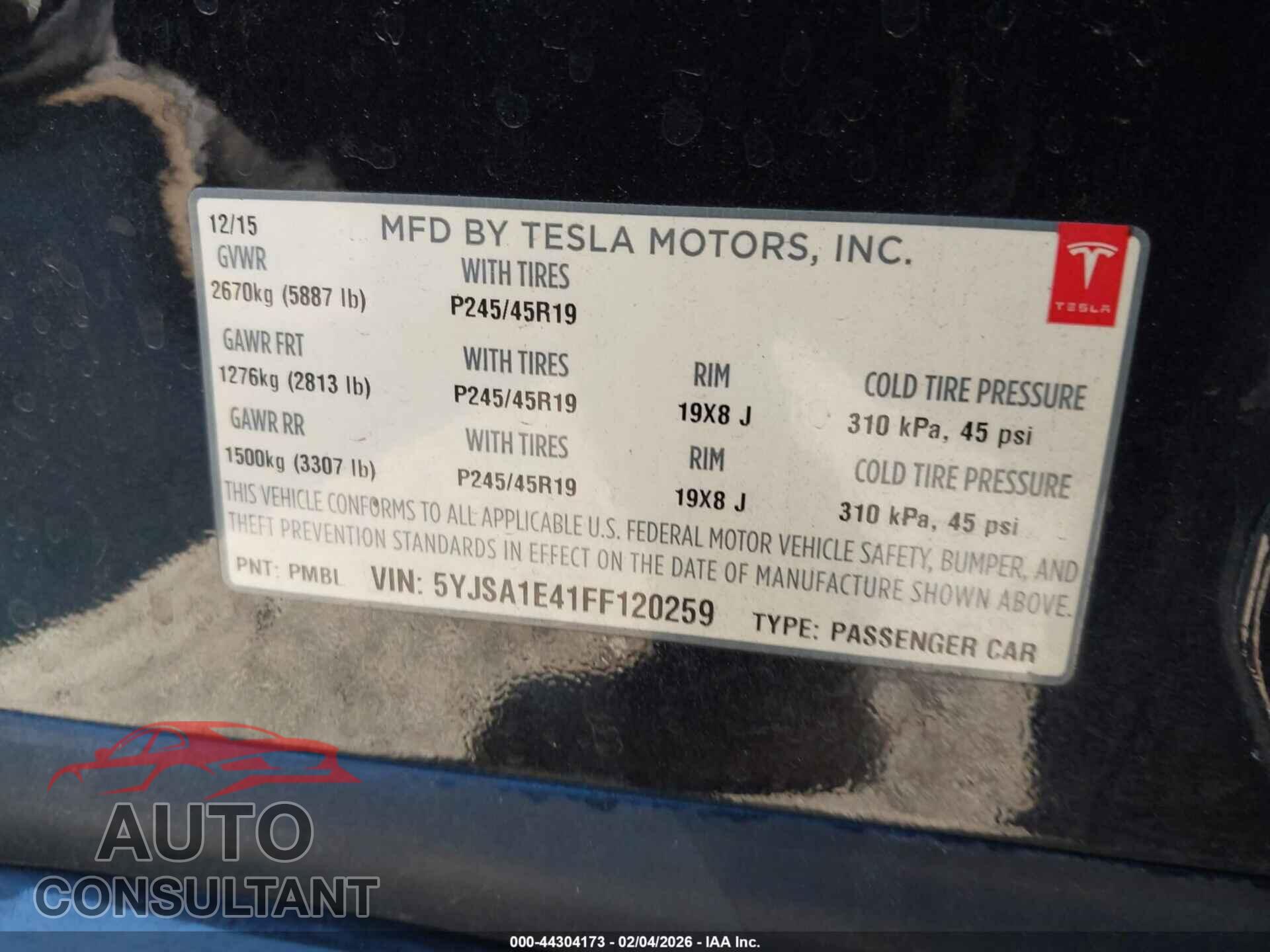 TESLA MODEL S 2015 - 5YJSA1E41FF120259