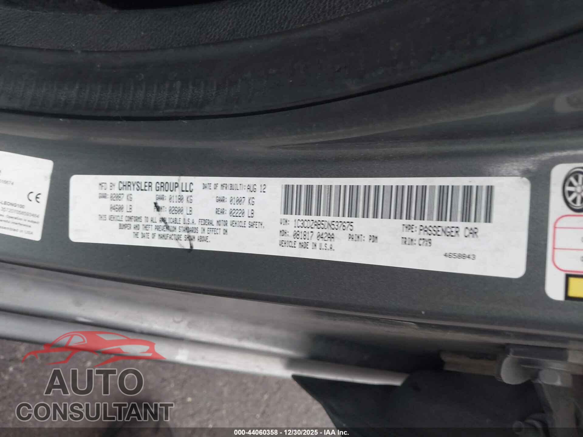 DODGE AVENGER 2013 - 1C3CDZAB5DN537675
