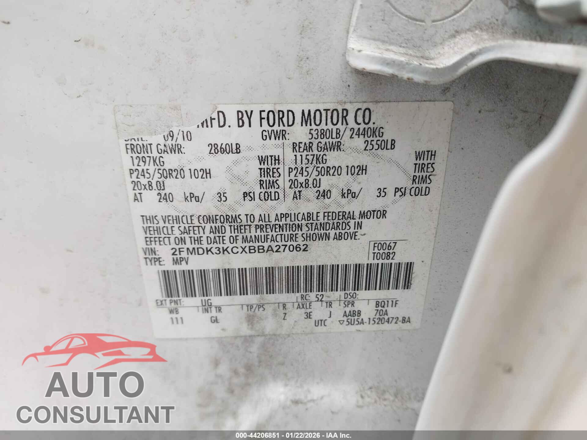 FORD EDGE 2011 - 2FMDK3KCXBBA27062