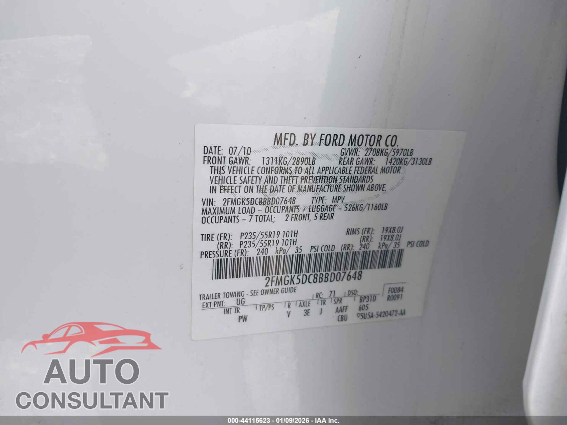 FORD FLEX 2011 - 2FMGK5DC8BBD07648