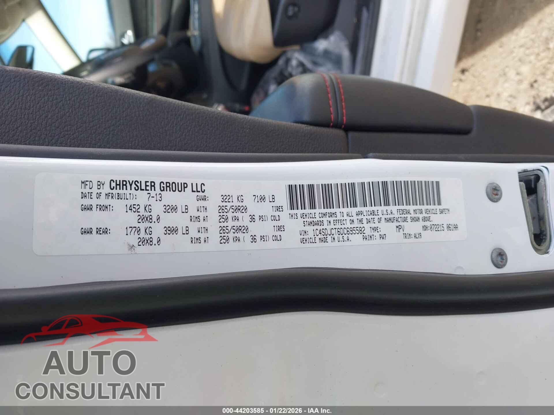 DODGE DURANGO 2013 - 1C4SDJCT6DC695582