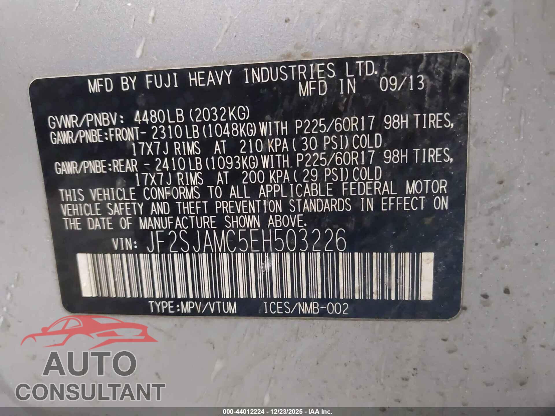 SUBARU FORESTER 2014 - JF2SJAMC5EH503226