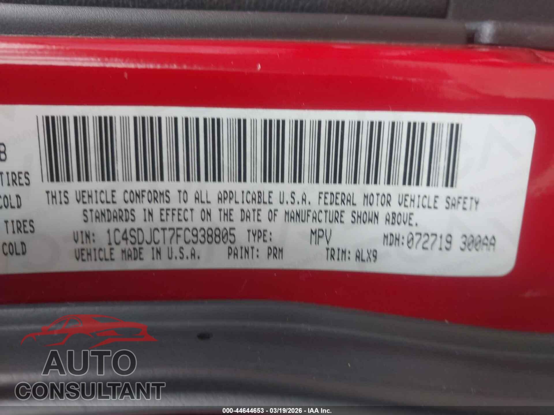 DODGE DURANGO 2015 - 1C4SDJCT7FC938805