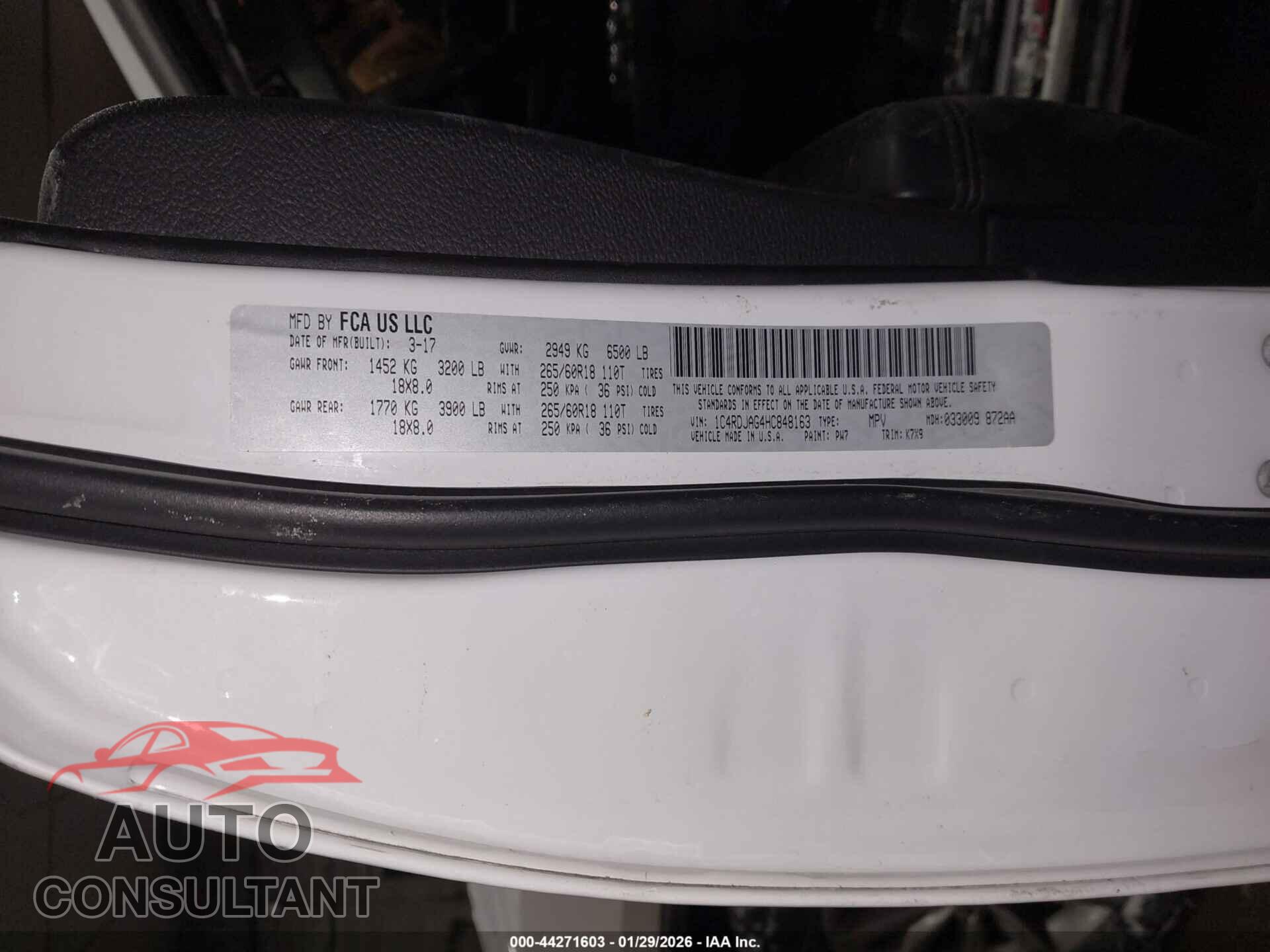 DODGE DURANGO 2017 - 1C4RDJAG4HC848163